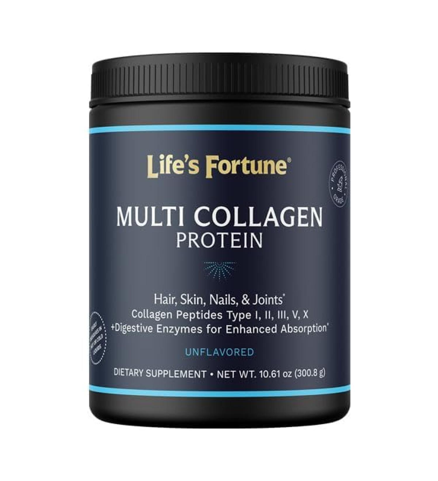 Multi Collagen Peptides Types I, II, III, V & X Hydrolyzed Protein Powder Grass-Fed, Blend with Digestive Enzyme for Skin, Hair, Nails, Joints & Gut Health, Unflavored
