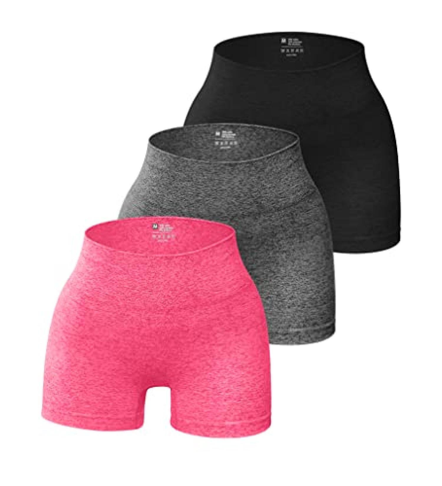 OQQ 3 Piece Women's Seamless High Waist Yoga Shorts and Leggings Set - Black/Grey/Rose - Medium - Buy Online on GoSupps.com