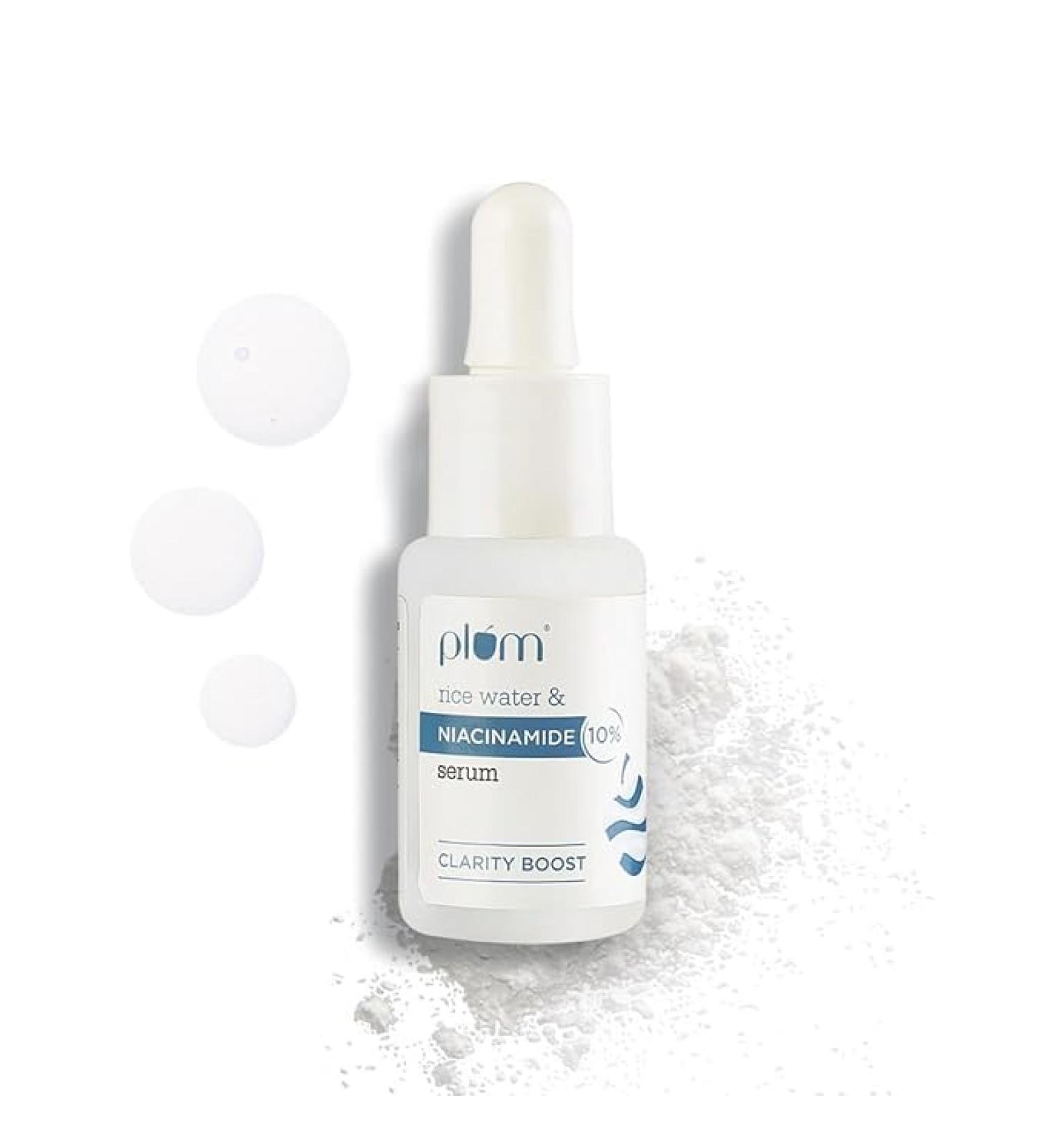 Plum'm 10% Nia-cinamide Face Ser-um For Clear Bright Skin | Fades Blemishes & Dark Spots | With Rice Water | Lightweight | Dermatologically Tested | Beginner Friendly | All Skin Types | Women & Men | Fragrance-Free | 100% Vegan | 15 ml - Buy Online on GoSupps.com