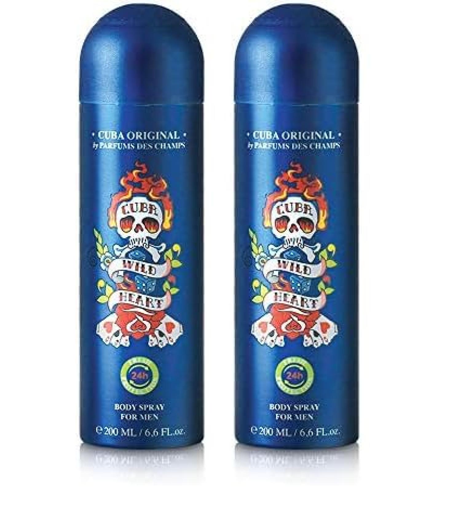Cuba Original by Parfums Des Champs Wild Heart Men Body Spray 6.6 oz I0101712 (Pack of 2) 6.6 Fl Oz (Pack of 2)