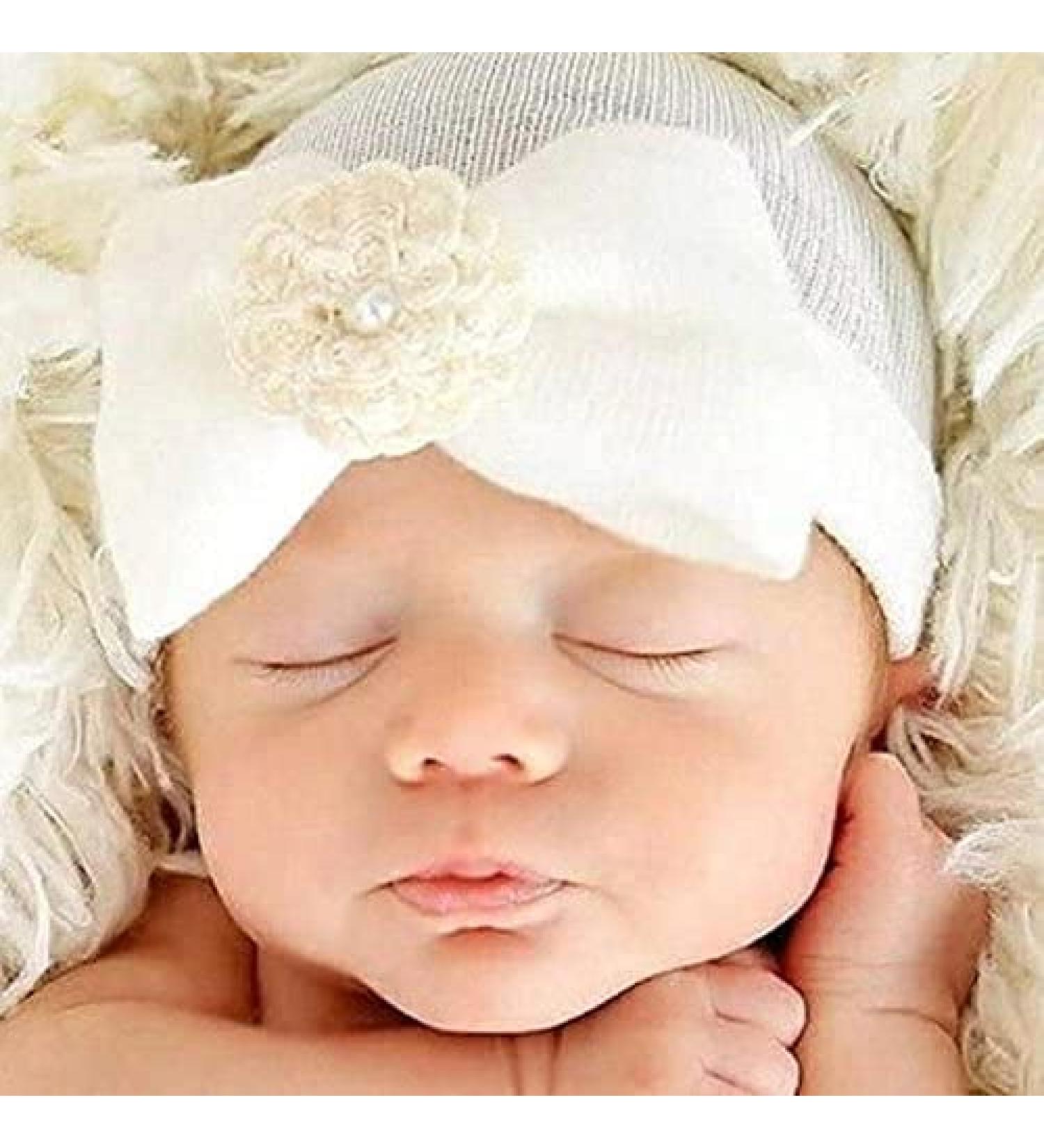 Toumett Newborn Hospital Hat with Pretty Bow Flower Pearl - White - Buy Online on GoSupps.com