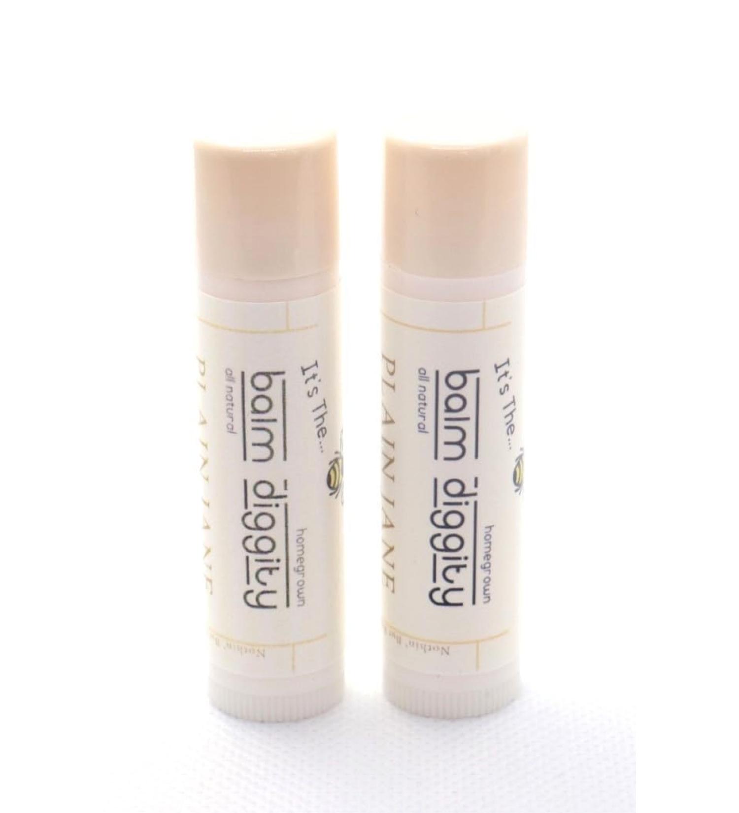 It's The Balm Diggity All-Natural Lip Balm Plain Jane 2-pk unscented handcrafted using only 4 pure ingredients 0.15 ounces per tube