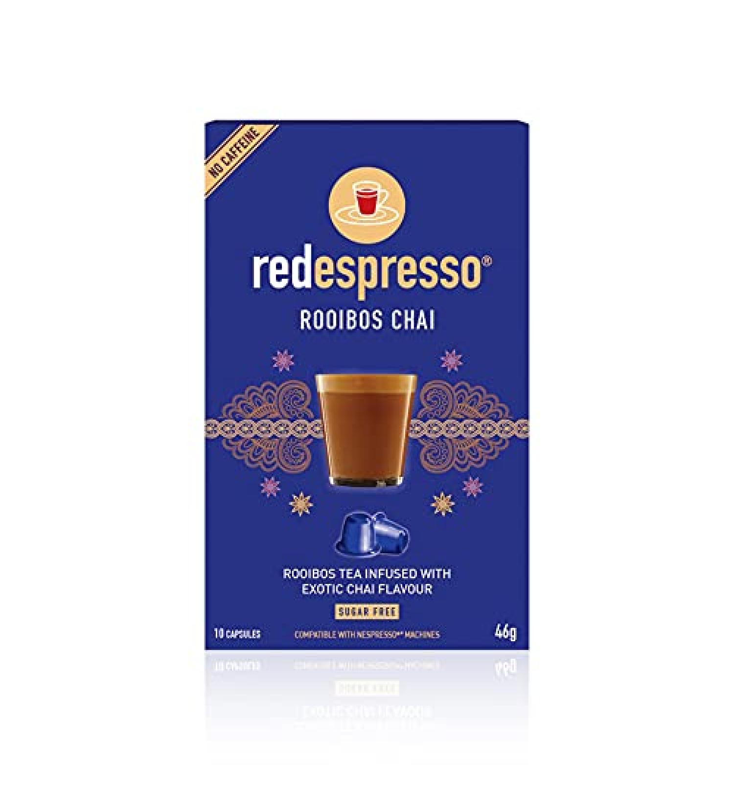 Red Espresso Rooibos Tea Chai Pods - South African - Nespresso Compatible - Vegan, Non GMO, Antioxidant, Calming - 10 Count - Buy Online on GoSupps.com