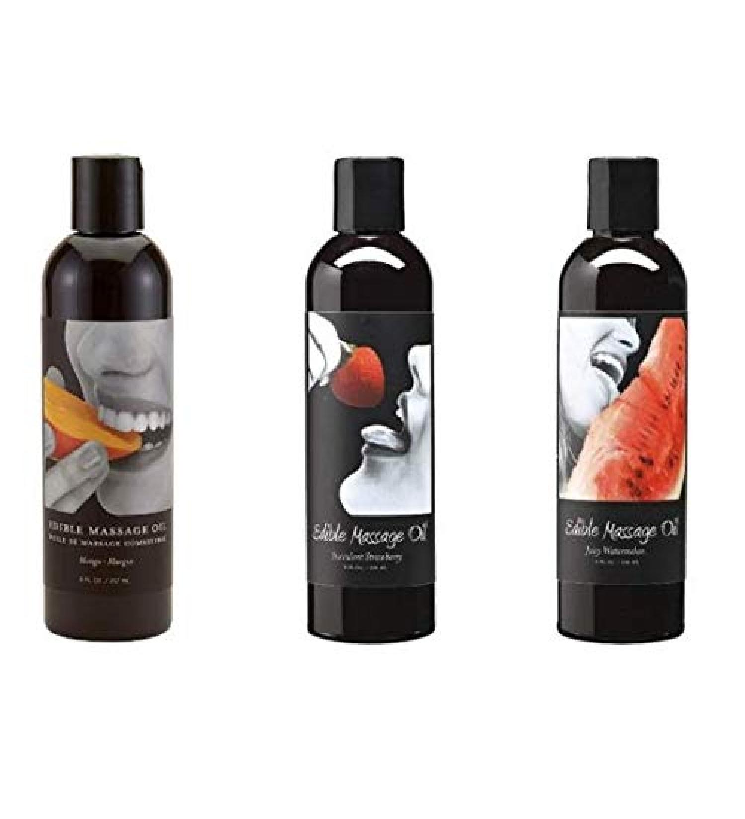 Edible Oil Massage - By Earthly Body - Variety Bundle - Mango/Strawberry/Watermelon - 2 OZ. Each (3)