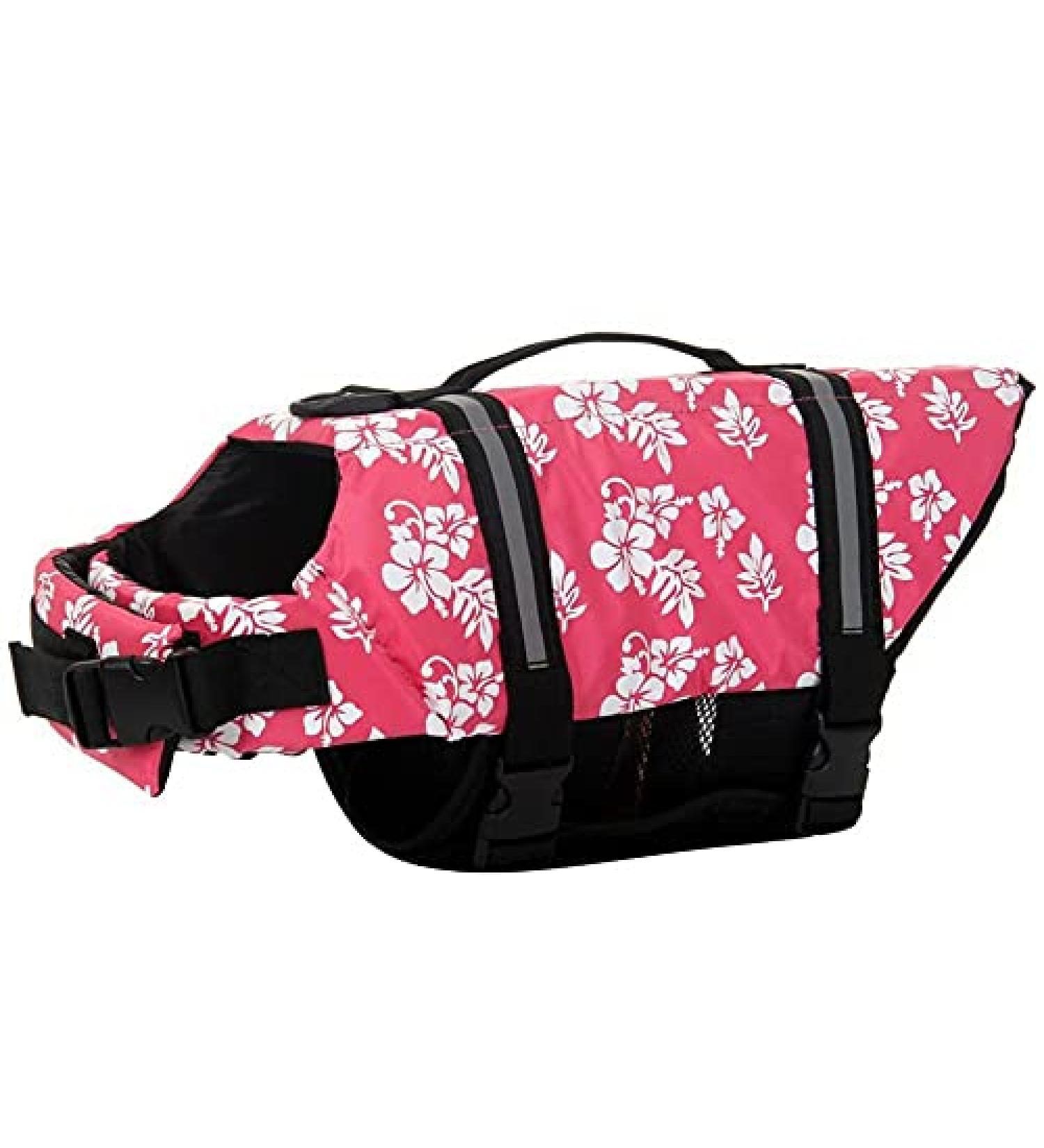 Dog Life Jacket - XS Red Flower Swimming Safety Vest with Handle for Small & Large Dogs | Lifeguard Swim Coat - Buy Online on GoSupps.com
