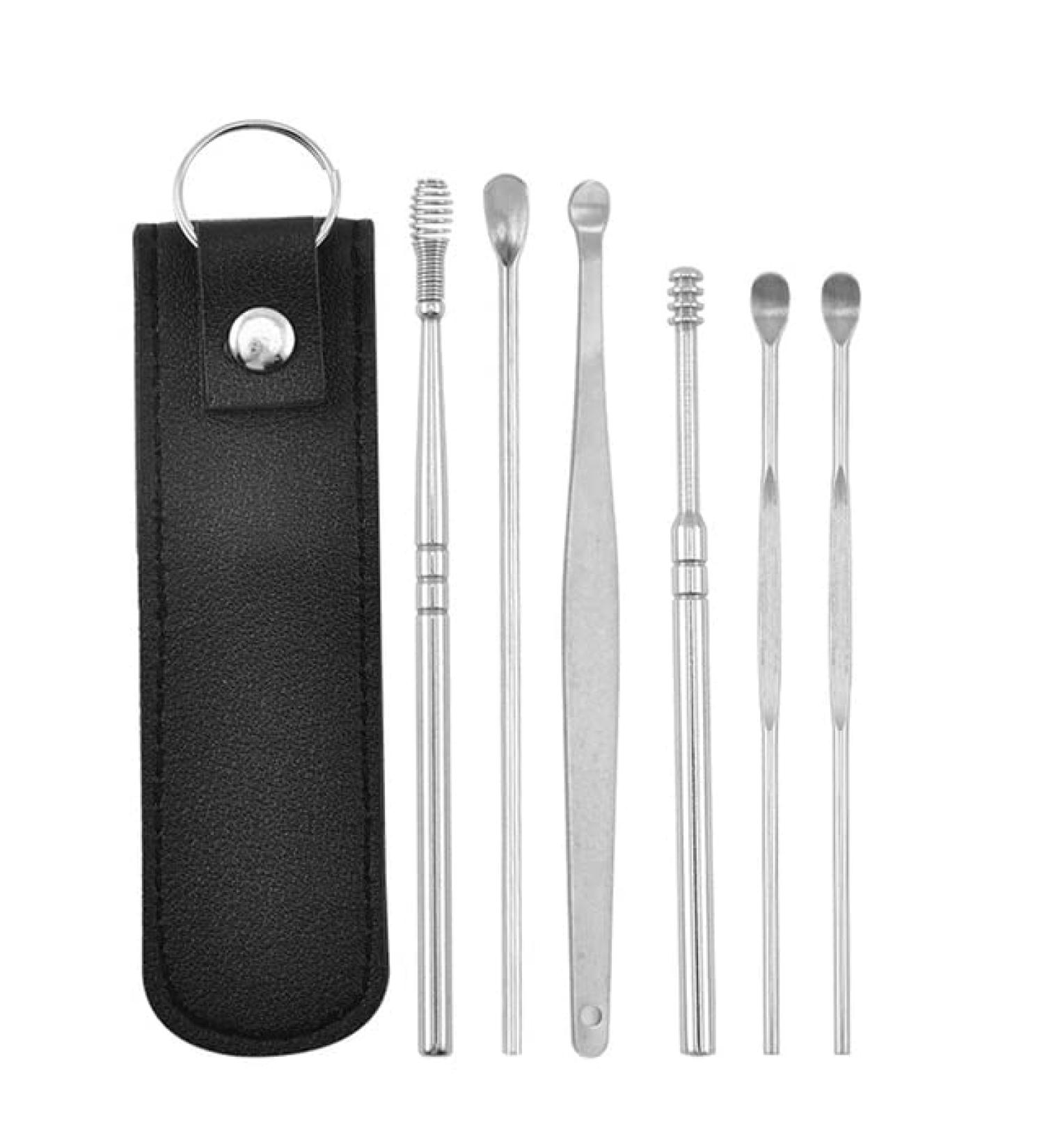 6pcs Stainless Steel Ear Wax Remover Set for Baby & Adults - Black - Buy Online on GoSupps.com