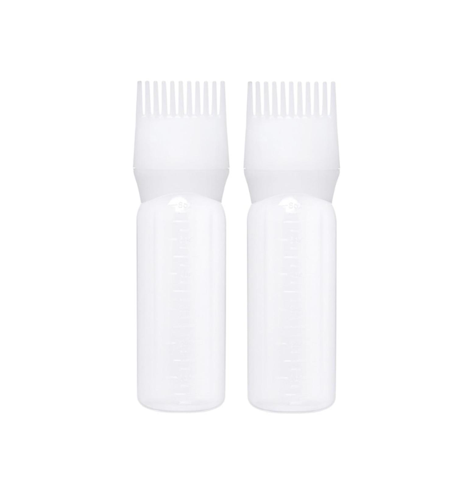 Hair Dye Brush Bottle Hair Dyeing Bottle Applicator Brush Squeeze Hair Color Oiling Bottles Root Comb Applicator Bottle Hair Oil Bottle with Graduated Brush 120ML (2PCS White)