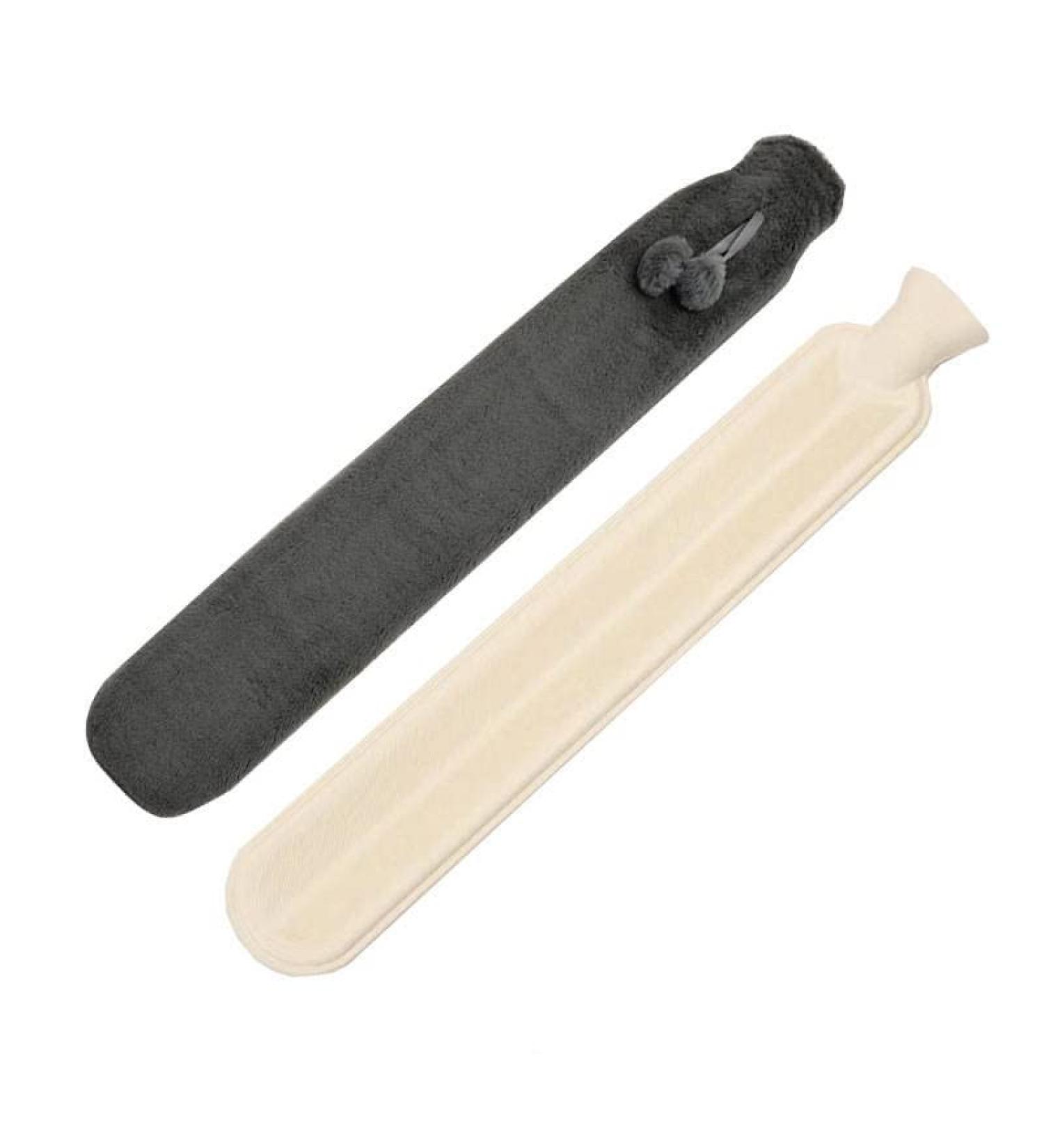 Long hot water bottle with super soft cover and 2 litre capacity. For heat treatment of neck shoulders legs and stomach (grey)