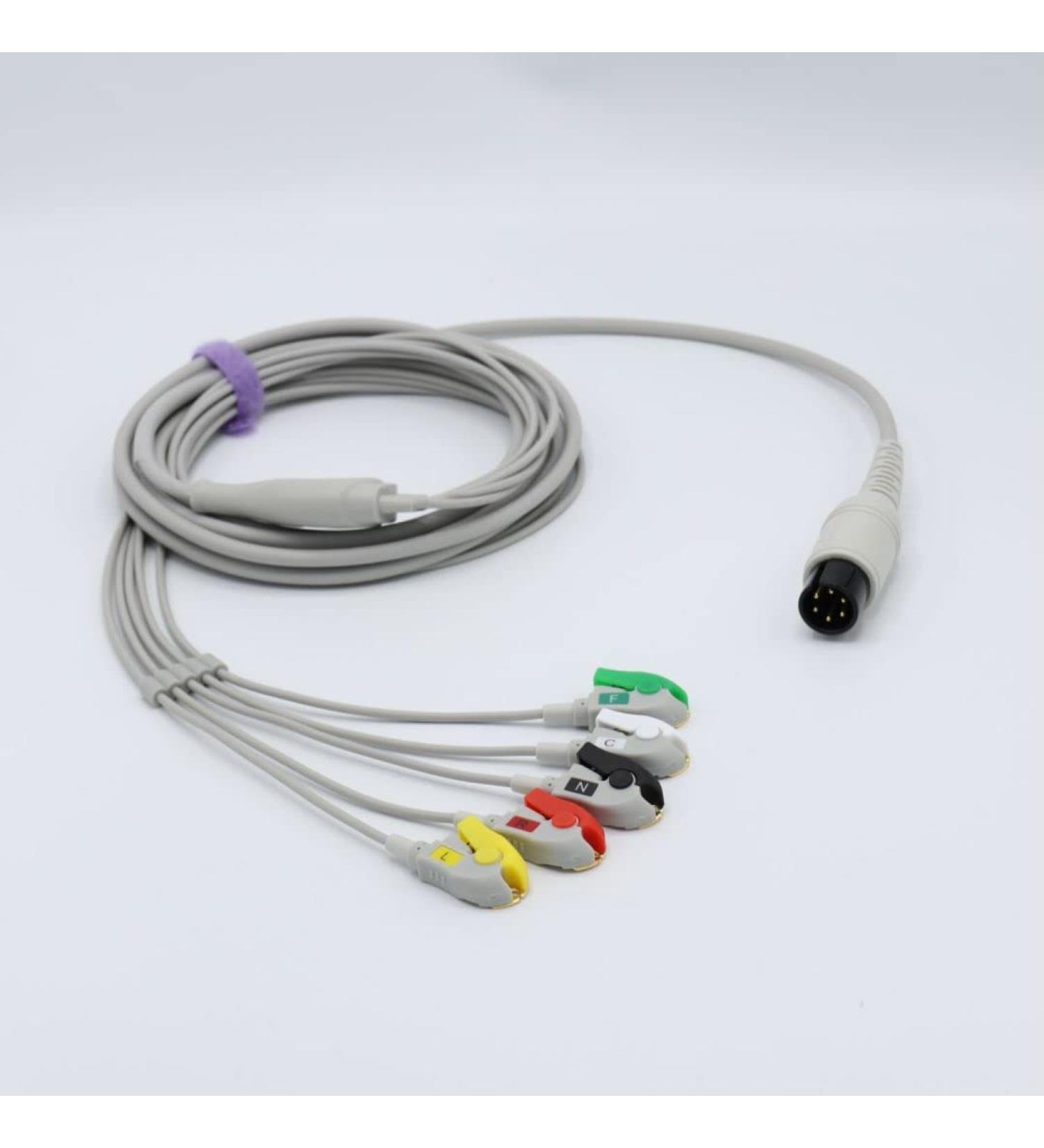 Sino-k Compatible AAMI Direct-Connect ECG Cable 6 Pin - 5 Leads Fixed Pinch Connector | IEC Standard | CE/FDA Approved - Buy Online on GoSupps.com