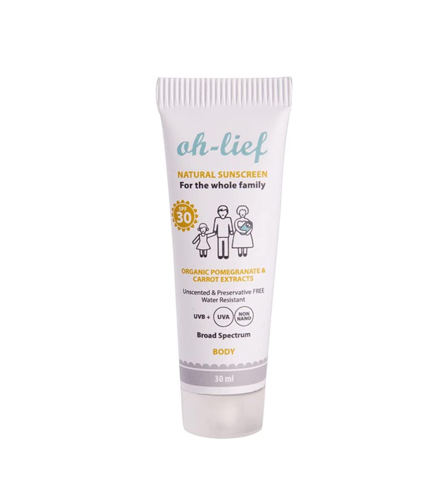 Oh-Lief Natural Body Sunscreen - Certified Organic, Broad-Spectrum Protection for the Whole Family - 30ml (Pack of 1) - Buy Online on GoSupps.com