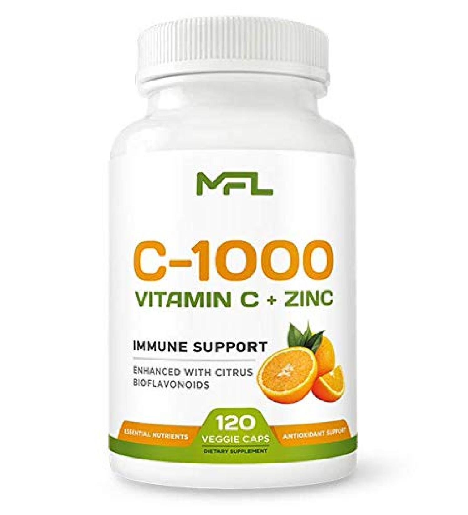 Vitamin C + Zinc 1000mg | Citrus Bioflavonoids | Non-GMO | 120 Vegan Capsules - Buy Online on GoSupps.com