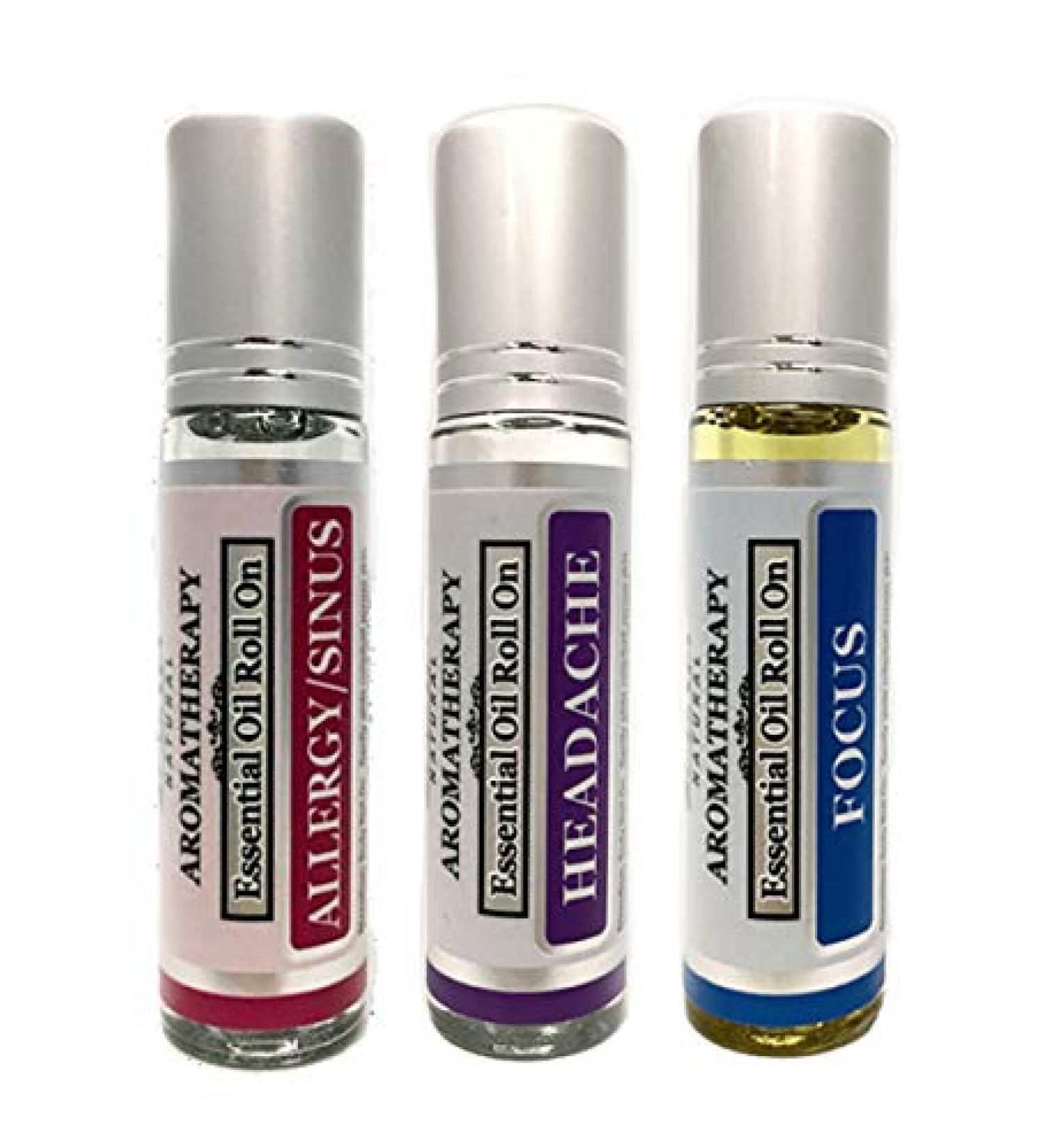 Best Essential Oil Roll On Gift Set Focus Headache and Sinus/Allergy 10 mL Each by Sponix