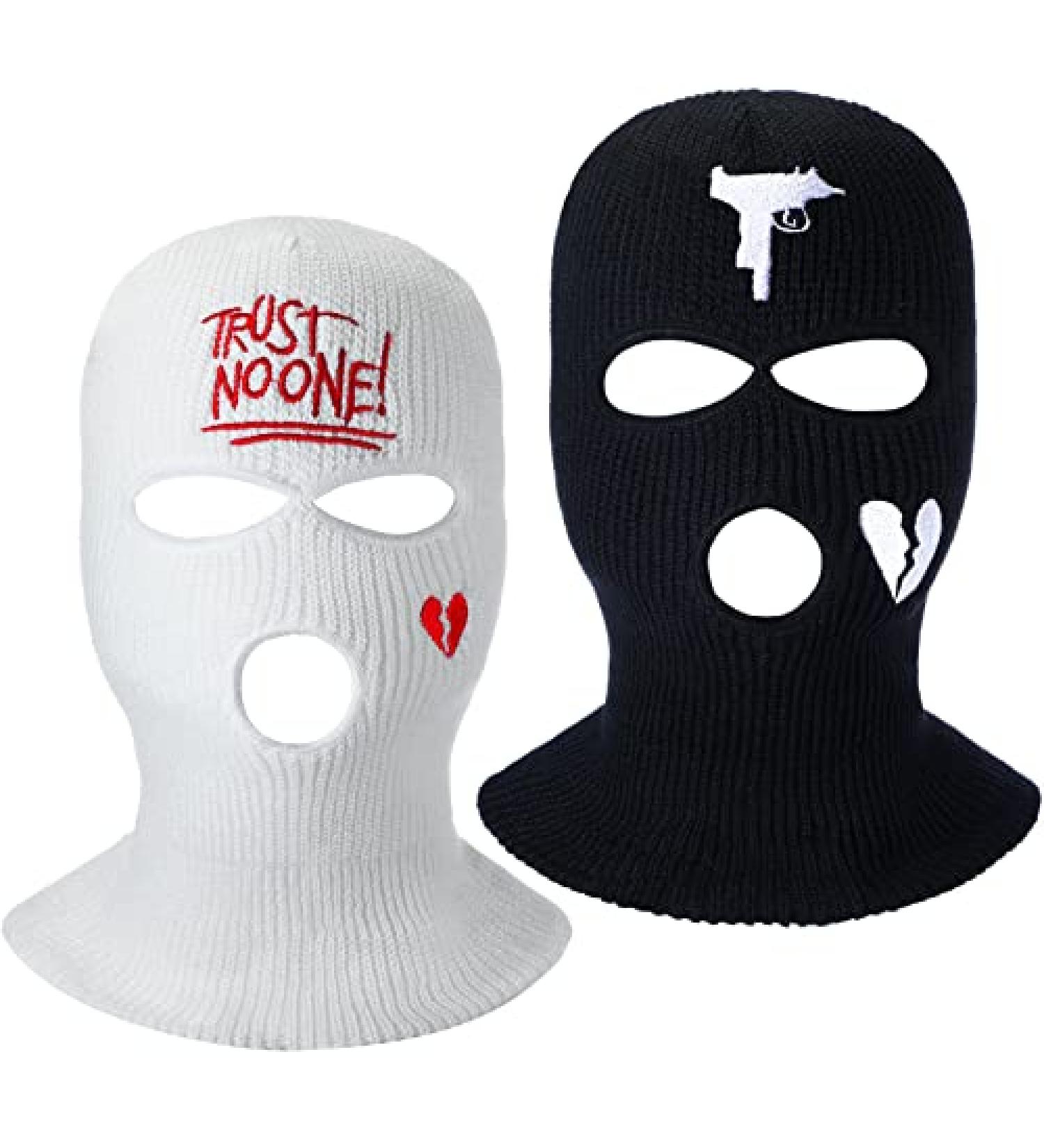 2 Pcs 3 Hole Ski Mask Winter Balaclava for Men and Women - White Black Heart Style - Buy Online on GoSupps.com