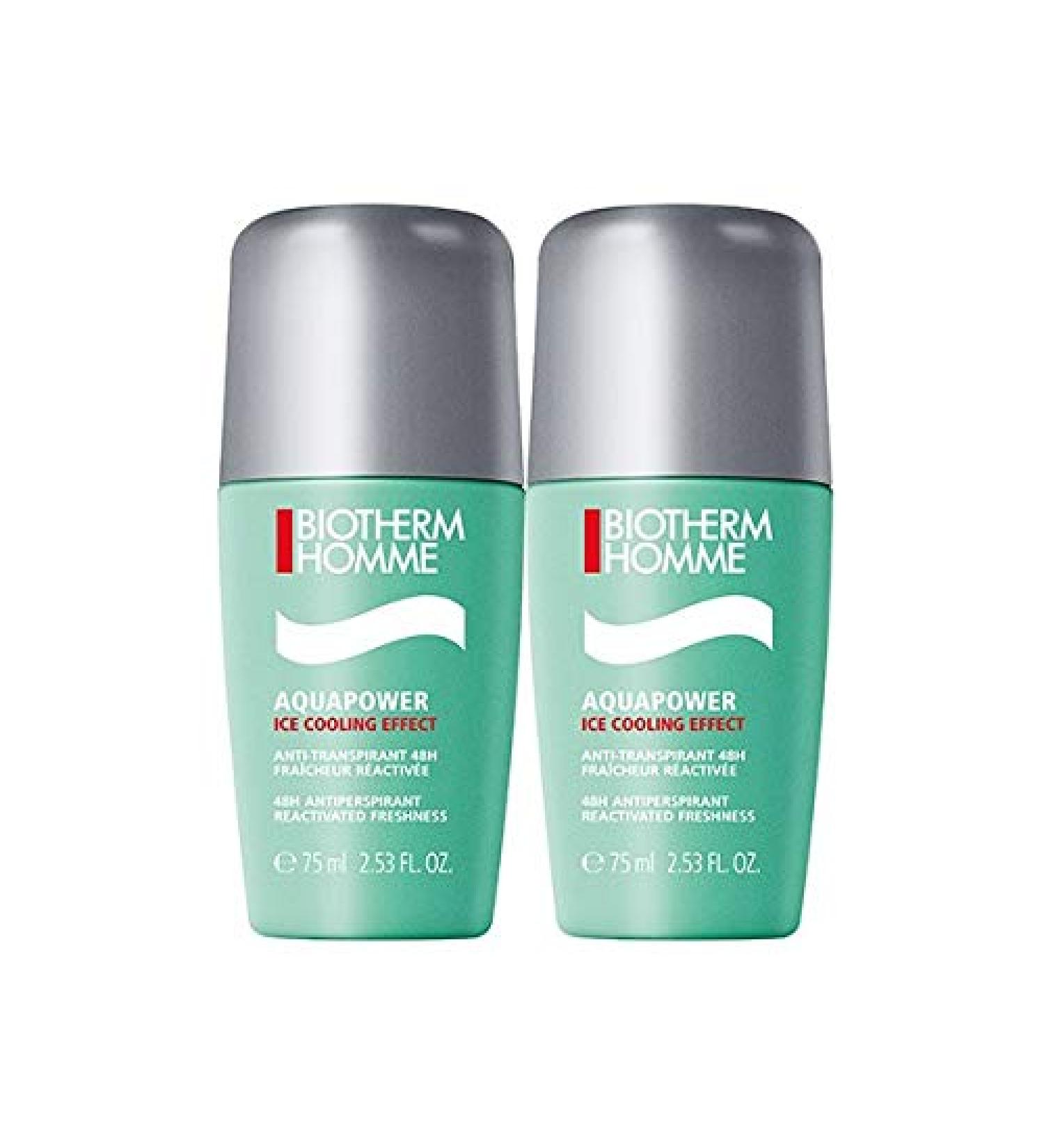 Biotherm Homme Aquapower Ice Cooling Effect 48H Anti-Perspirant Roll-On 2 x 75ml
