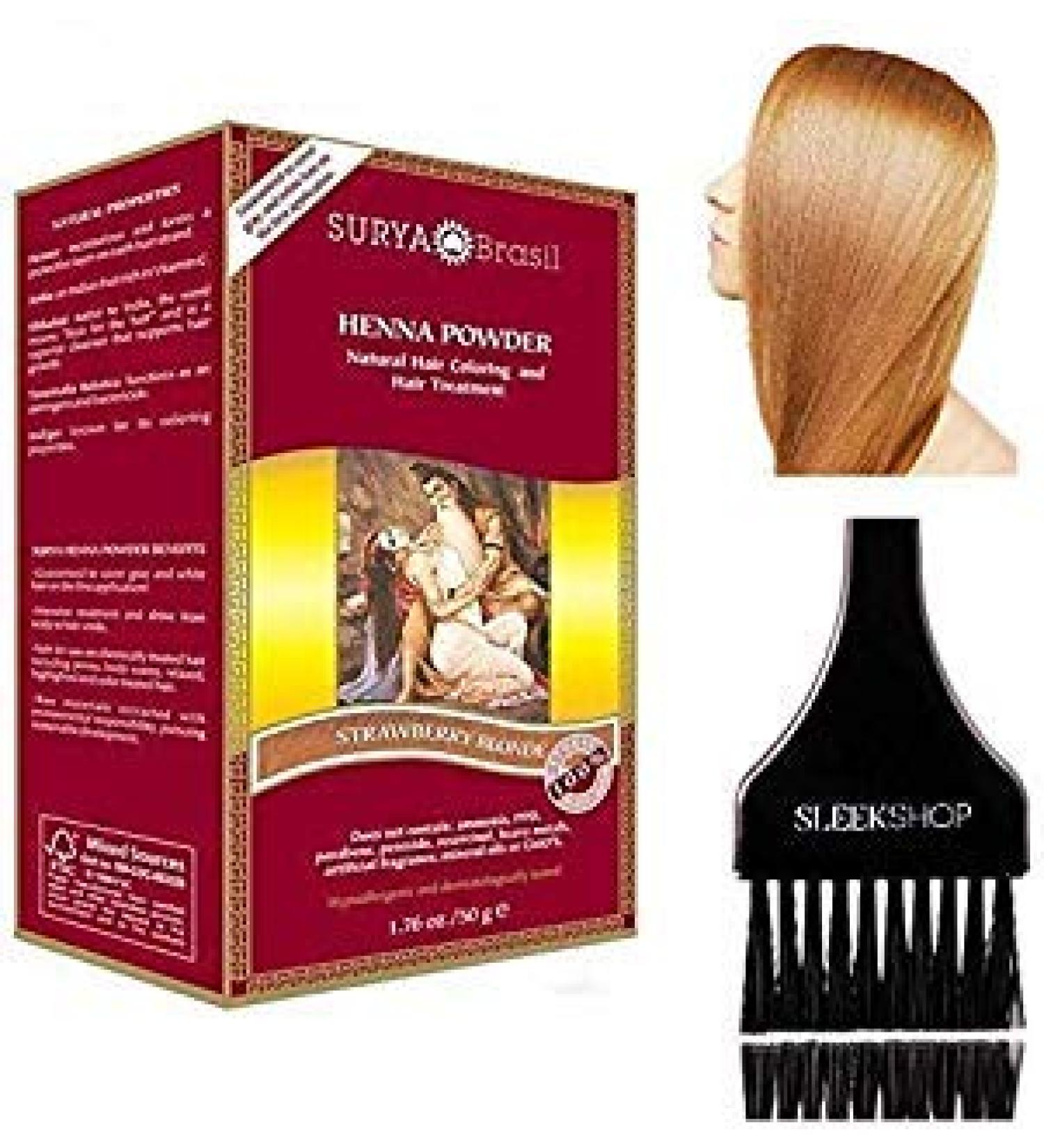 Surya Brasil All Natural HENNA Hair Color POWDER Dye Coloring & Hair Treatment (with Brush) Brazil (STRAWBERRY BLONDE)