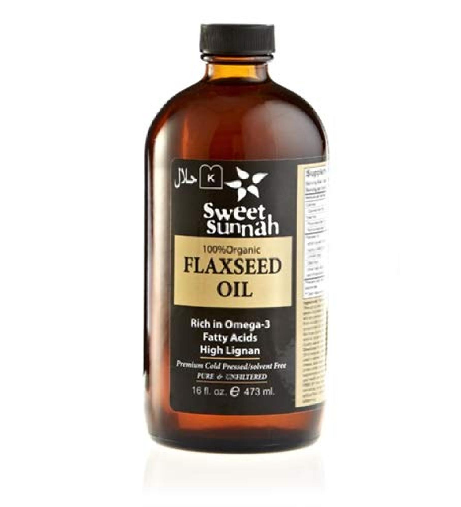 Certified Organic Pure Bottle Cold Pressed Flax Seed Oil 16oz- No preservatives & Artificial Color- SweetSunnah