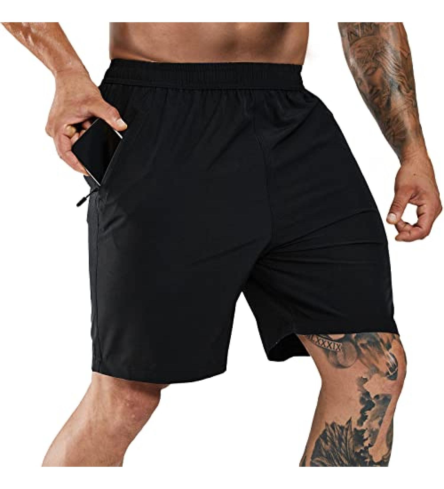 Haimont Men's Running Shorts 7 - Quick Dry Lightweight Athletic Shorts with Zipper Pockets - Black - Size Medium - Buy Online on GoSupps.com