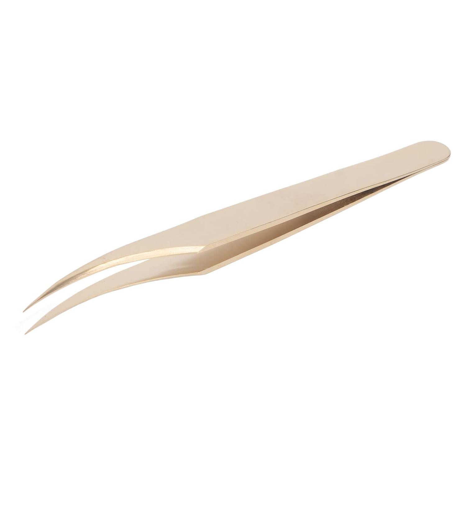 Eyelash Extension Tweezers - Stainless Steel Pearl Golden Curved Tweezers for Beauty Salons & Eyelash Transplantation - Buy Online on GoSupps.com
