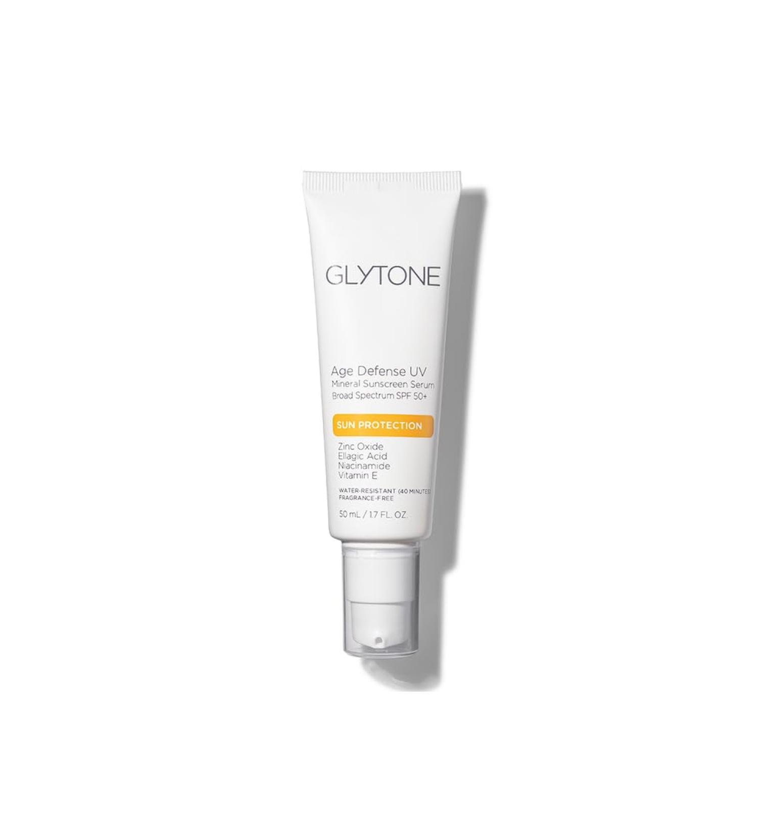 Glytone Age Defense UV Mineral Sunscreen Serum | Broad Spectrum SPF 50+ Sun Protection with Zinc Oxide, Ellagic Acid, Niacinamide & Vitamin E | Fragrance Free Lightweight Sunscreen for Face- 1.7 fl oz