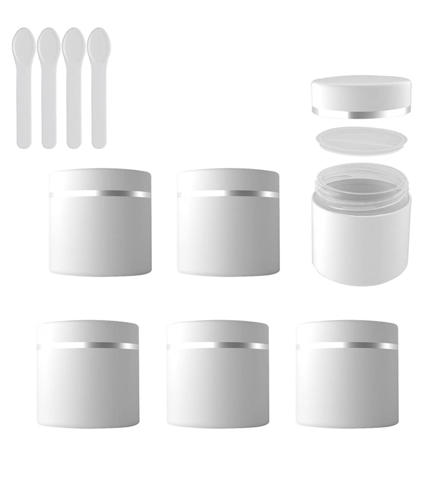 Buy Zeoabsy 6-Piece 50ml Double-Walled Plastic Cream Can Set - White Screw Cover with Silver Edge - Ideal for Gels Creams and Cosmetics - International Shipping Available - Buy Online on GoSupps.com
