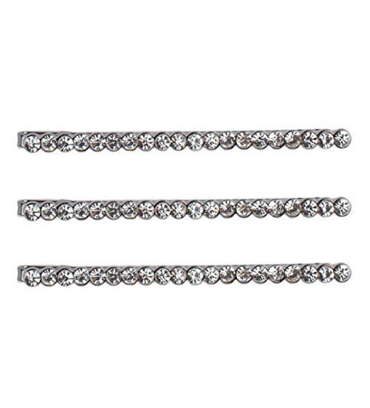 Silver Rhinestone Bobby Pins - Mini Hair Accessories for Women - 3pc Set in Hermatite - Buy Online on GoSupps.com