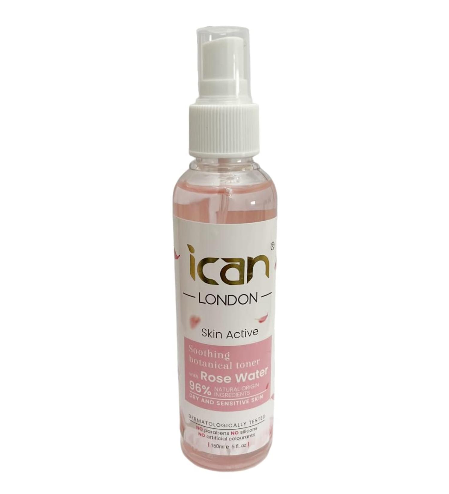 ICAN London Skin Active Soothing Botanicals 100% Pure Rose Water Mist Spray 150ml Pink - Refresh and Hydrate Your Skin - Buy Online on GoSupps.com