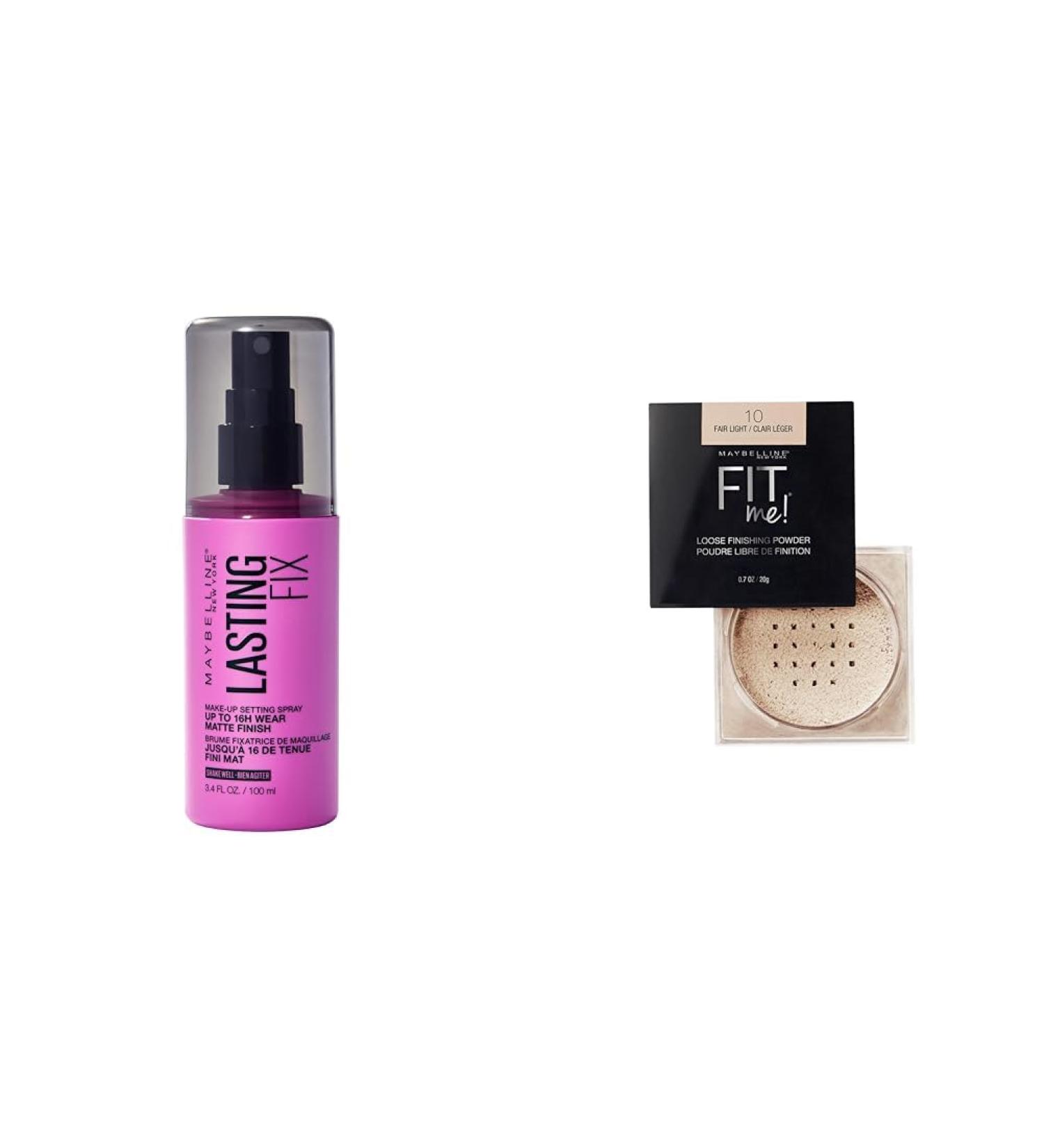 Maybelline New York Setting Spray Matte Finish Transfer Proof and Sweat Resistant & New York Fit Me Loose Finishing Powder Fair Light 0.7 oz. Spray + Finishing Powder - Buy Online on GoSupps.com