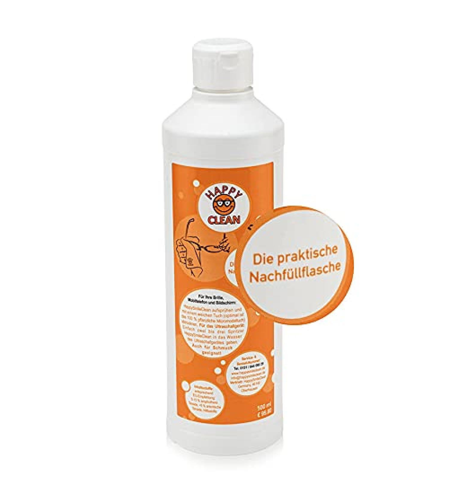 Happy Clean 500 ml refill bottle |Glasses cleaner |Special cleaner for plastic glasses reflective glasses & surfaces |Strip -free cleanlinessSilicone and alcohol-free |100% biobasis