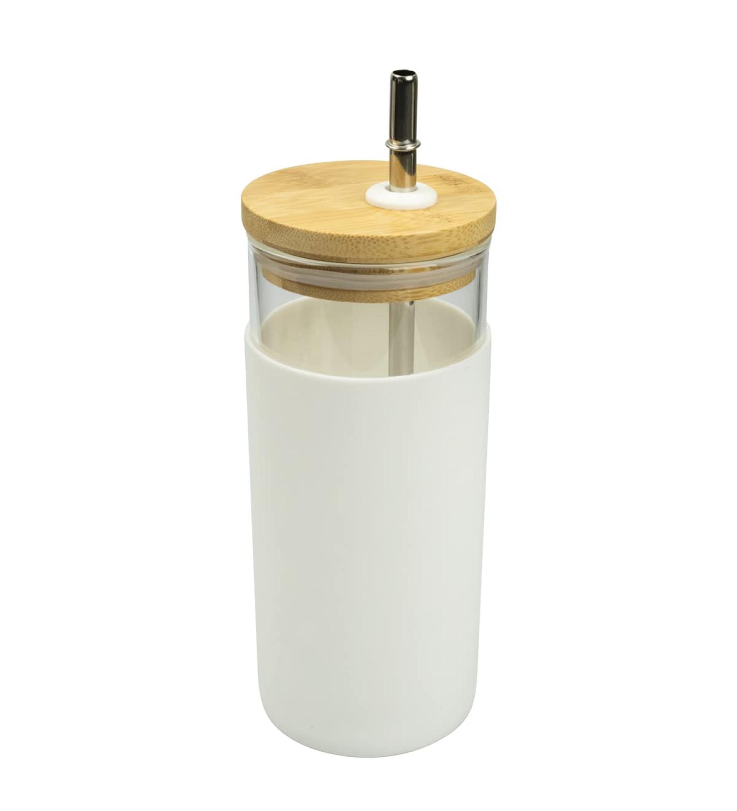 AmzFan 20oz Glass Mason Jar Reusable Boba Cup with Bamboo Lid - Spill Proof Iced Coffee & Smoothie Cup - Buy Online on GoSupps.com