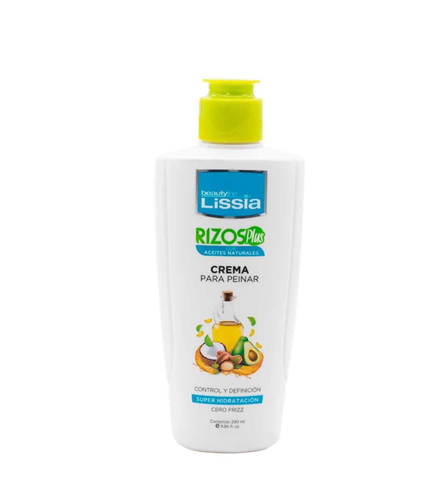 LISSIA Styling Cream Plus Curls With Natural Oils All Hair Types | Crema Para Peinar Rizos Plus Con Aceites Naturales Control Definicion y Super Hidratacion Colombia (9.8oz 290ml) Green and blue