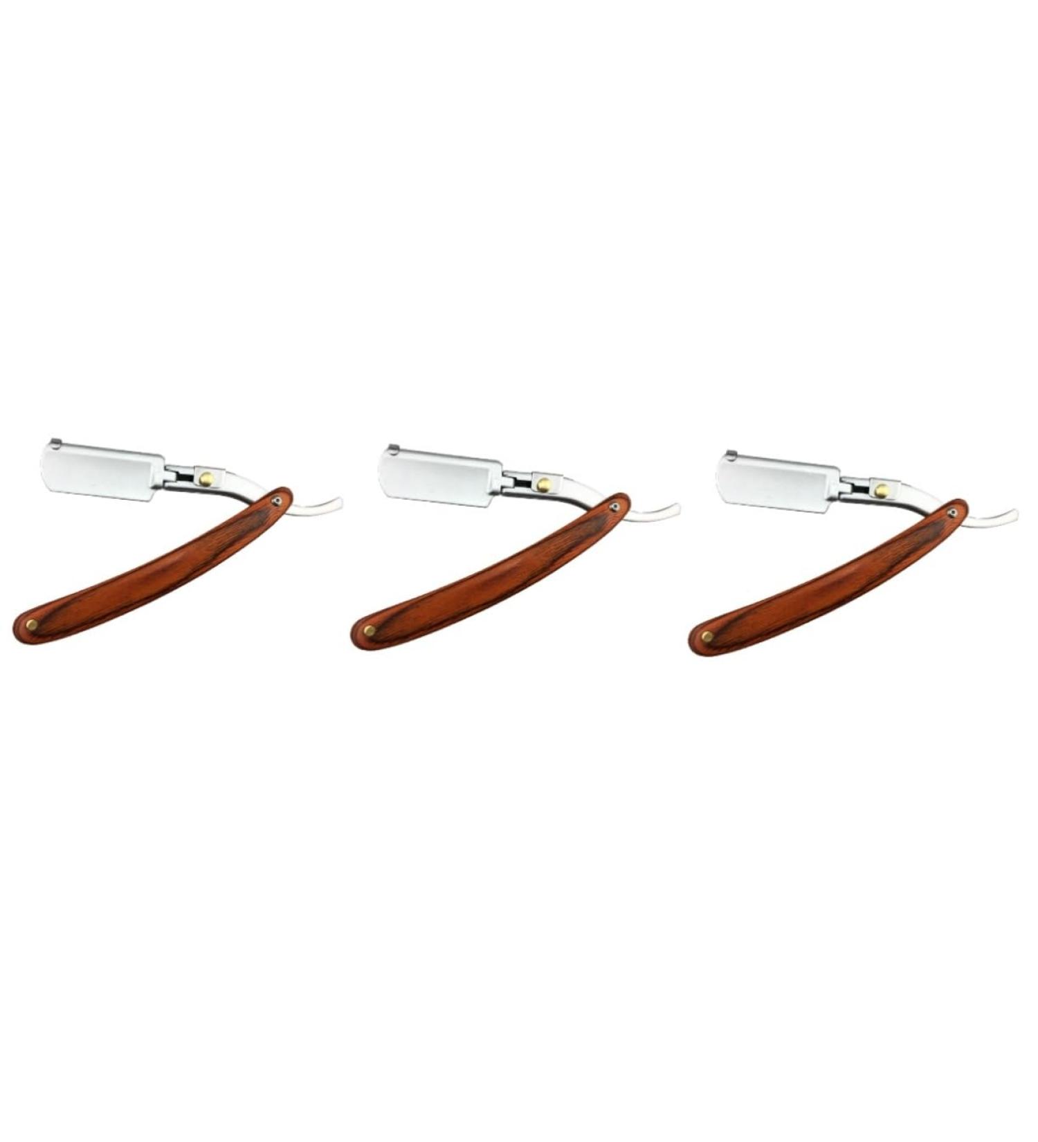 Angoily 3-Piece Men's Razor Set | Premium Hairdresser Manual Razors | Safe Wooden & Metal Shaving Kits for Men - Buy Online on GoSupps.com