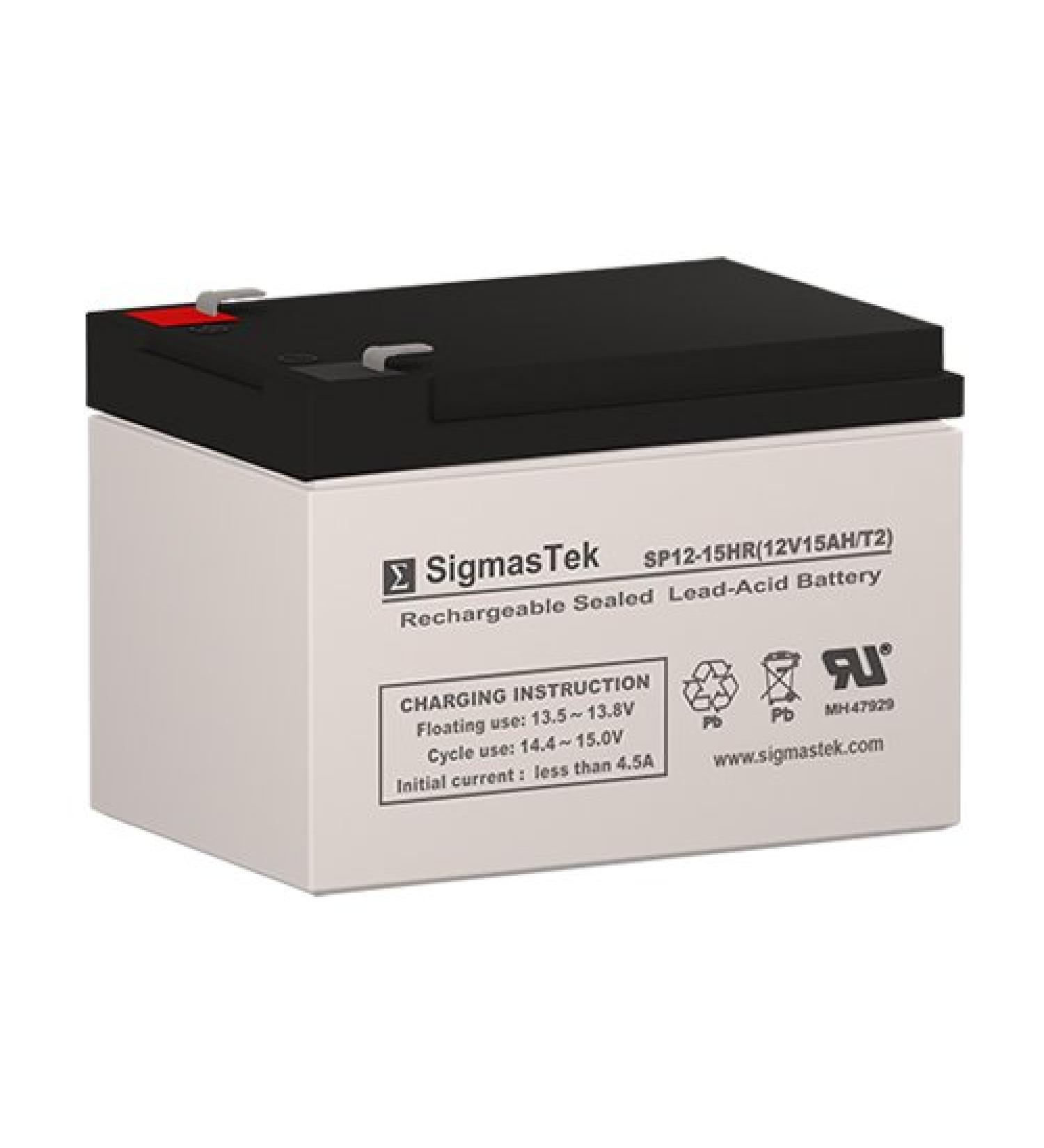 SigmasTek SP12-15HR - 12V 15AH F2 SLA Battery - Replaces: HR15-12 EVH12150 EVH12140 ELT-12140 BT14-12HR WP14-12E LP12-14 LW-6FM14EVX