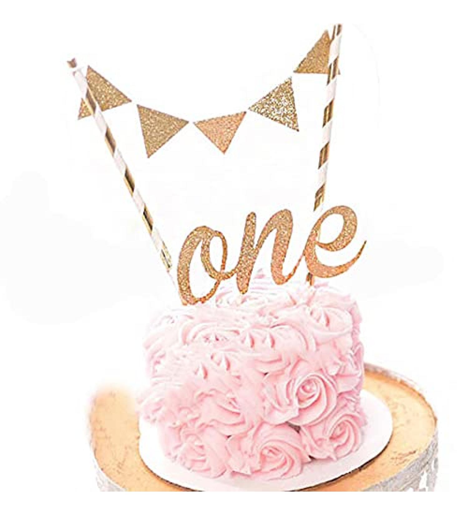 Morndew 2 Set One/1st Cake Toppers Triangle Cake Banner for Kids First Birthday Anniversary Baby Shower Wedding Party Decorations - Buy Online on GoSupps.com