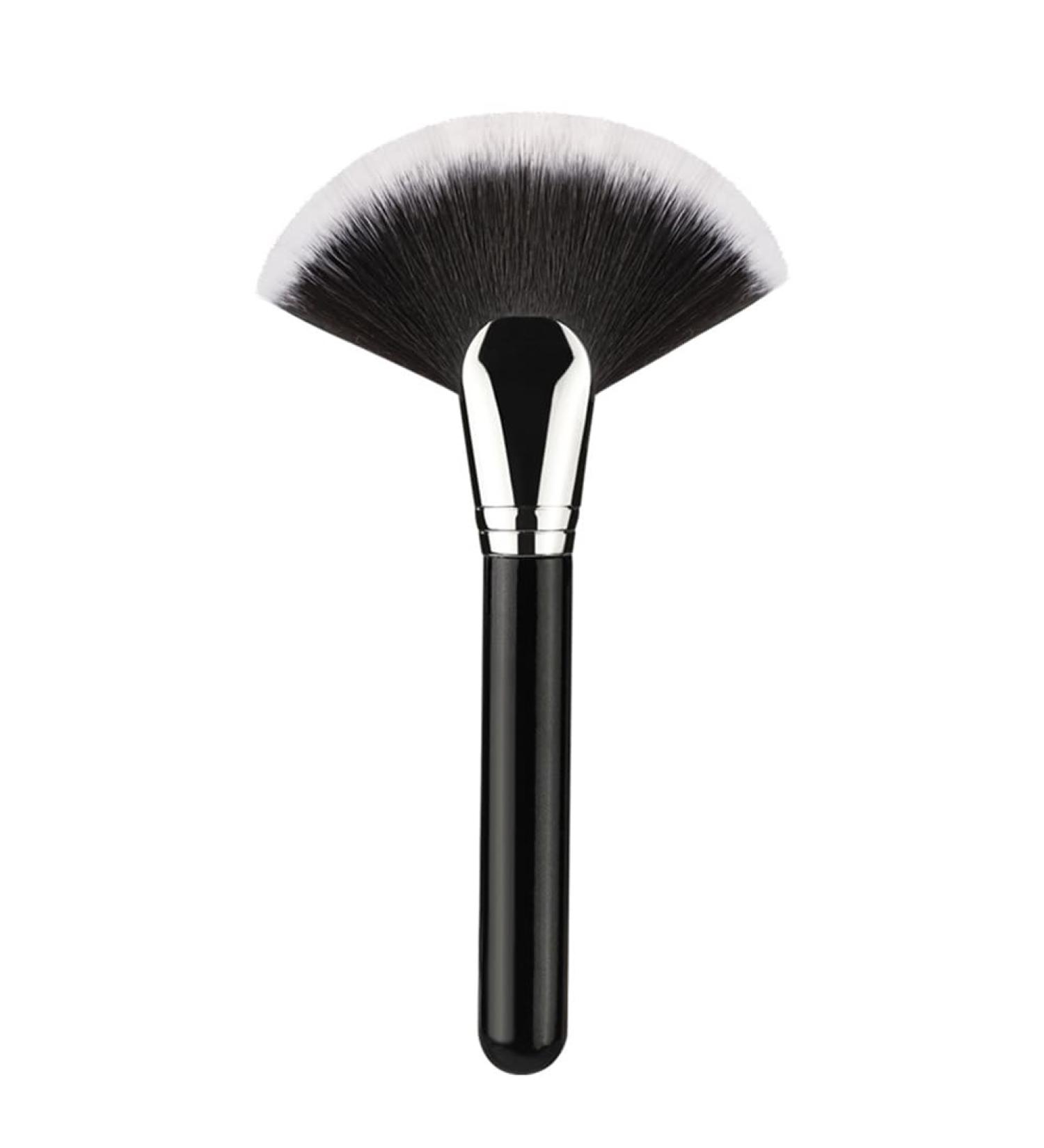 Soft Fan Brush Professional Blush Brush Small Make Up Powder Brushes for Face Highlighting Buffing and Blending (Black fan brush)