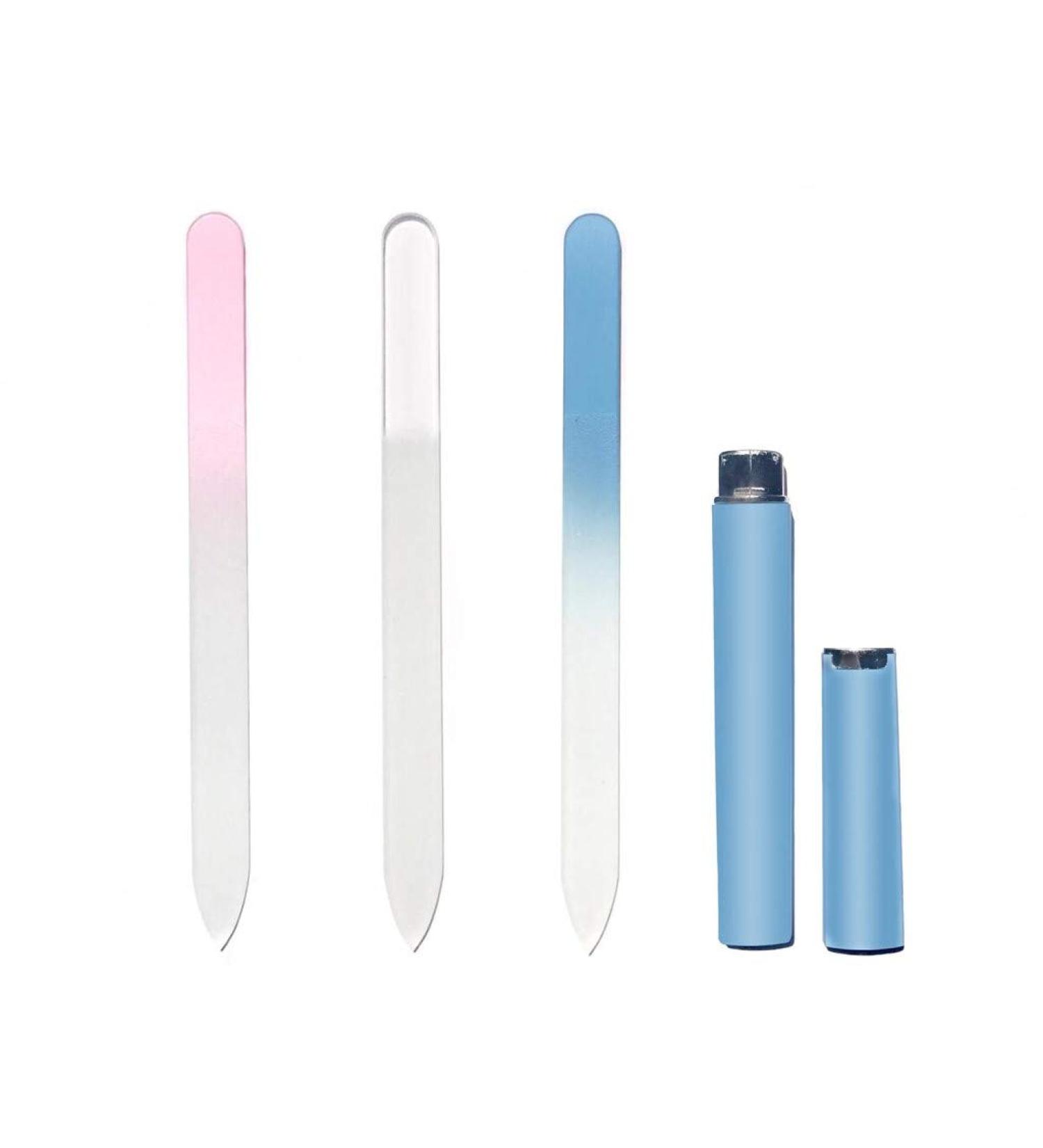 Aoshang 3 Pack Glass Nail File Set - Double Sided Etched Filing Surface - Professional Manicure/Pedicure Tool for Natural Nails with Case - Blue Silver Pink - Buy Online on GoSupps.com