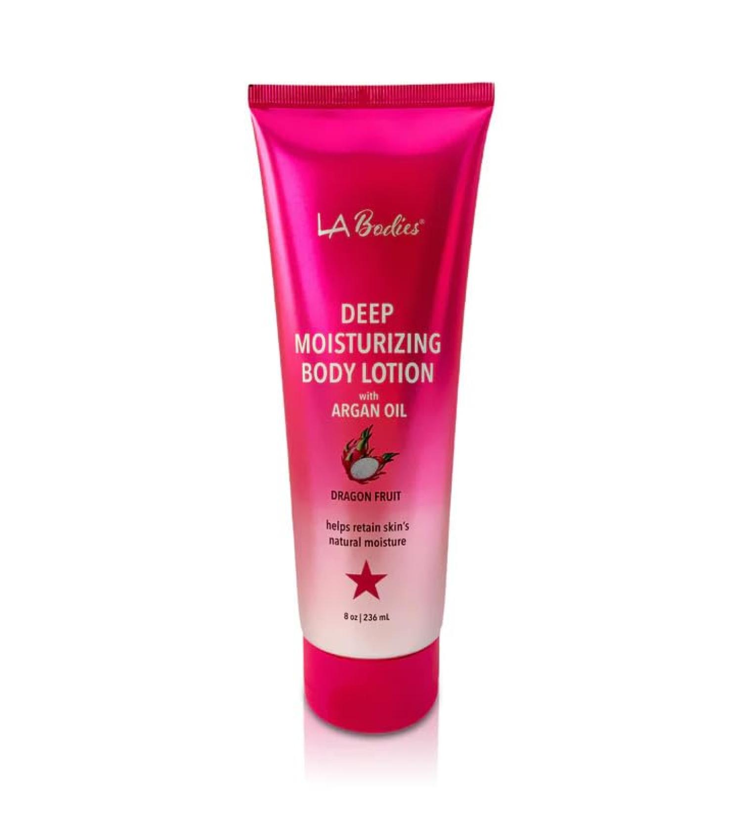 LA Bodies Deep Moisturizing Body Lotion with Argan Oil Retain Skin's Natural Moisture - Dragon Fruit - 8 oz (236 mL)