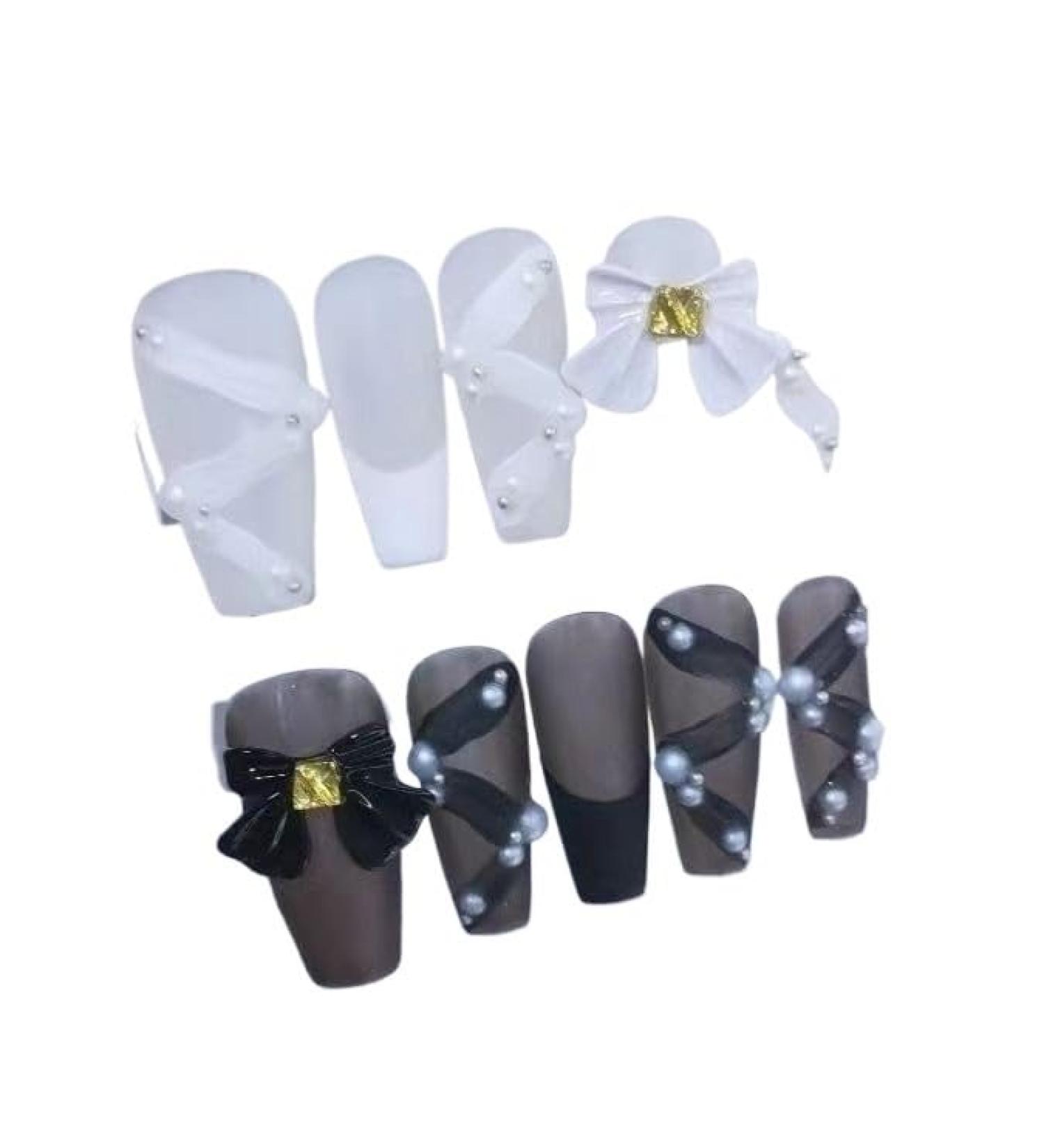 Temperament-enhancing nail art hand-made black and white bow ballet wearing nail art finished product is detachable and white.(L) - Buy Online on GoSupps.com