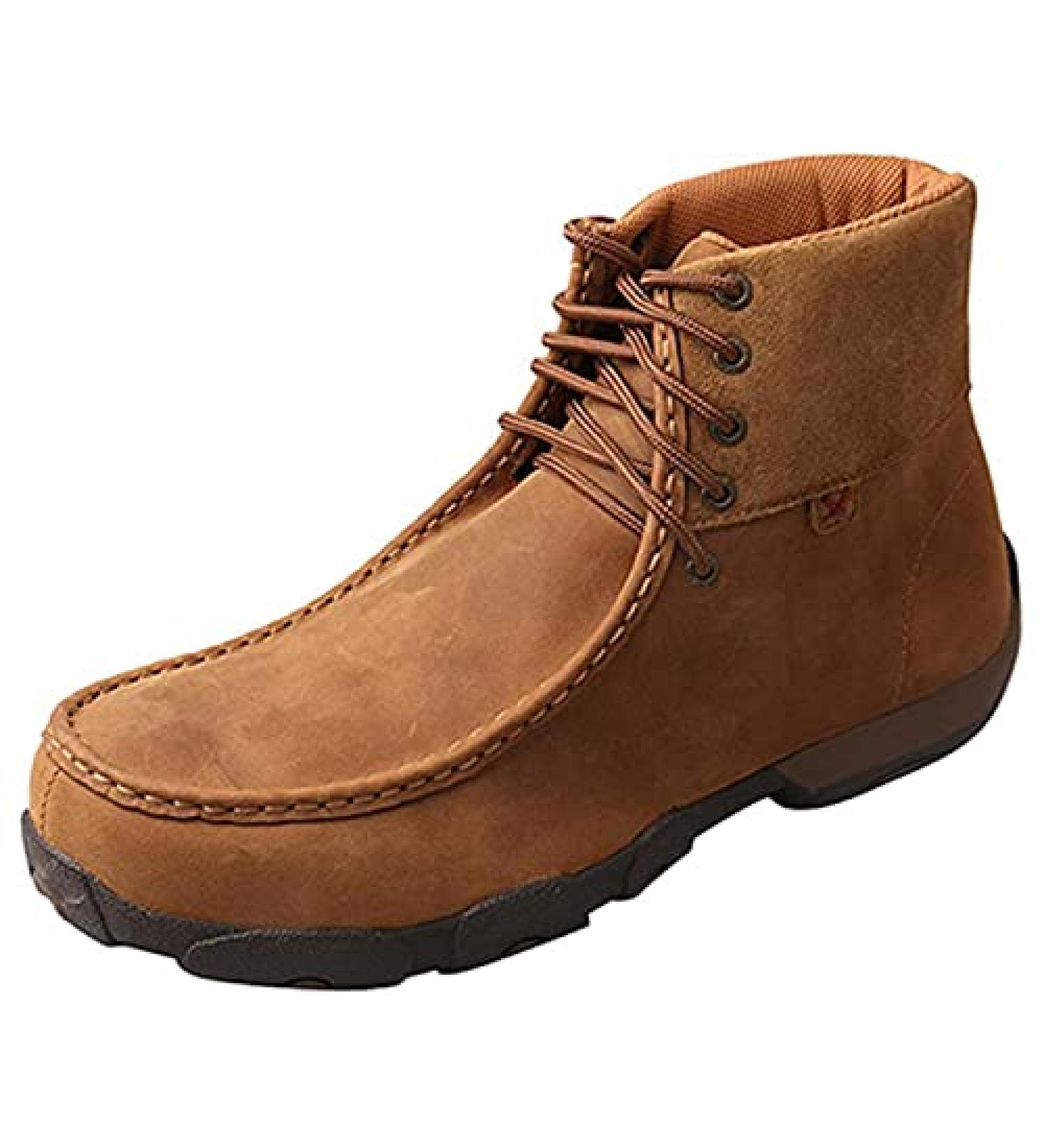 Twisted X Men's 6-Inch Leather Driving Moc Work Boots | Alloy Safety Toe | Anti-Slip Outsole | Washable Footbed | Distressed Saddle - Buy Online on GoSupps.com
