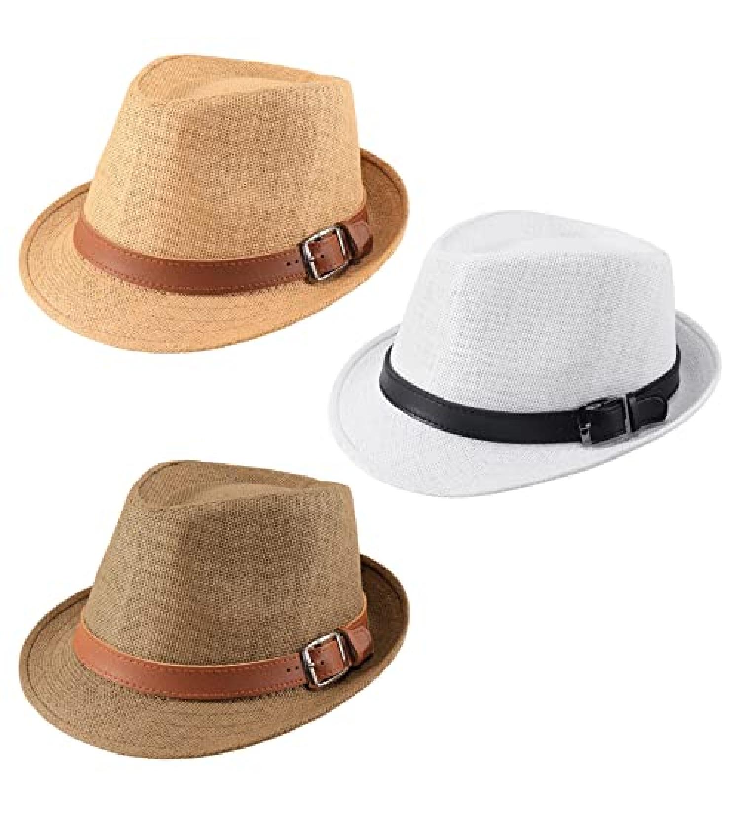 Ultrafun 3 Pack Straw Fedora Hat for Men Women - Classic Gangster Trilby Panama Sun Hat Set - Buy Online on GoSupps.com