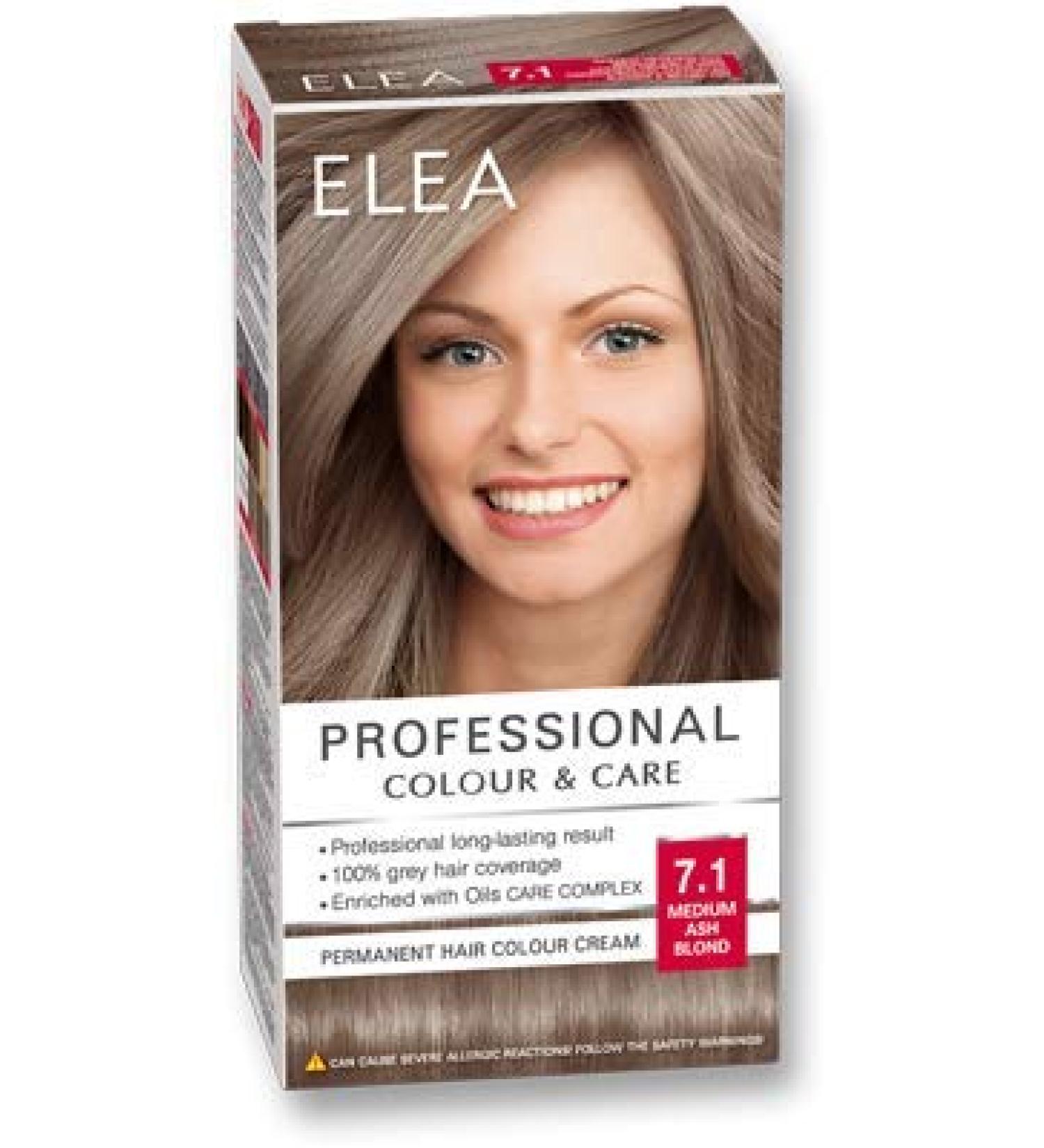 ELEA PROFESSIONAL PERMANENT HAIR COLOUR CREAM 7.1 MEDIUM ASH BLOND WITH OIL CARE COMPLEX ivory 1 piece (1 pack)