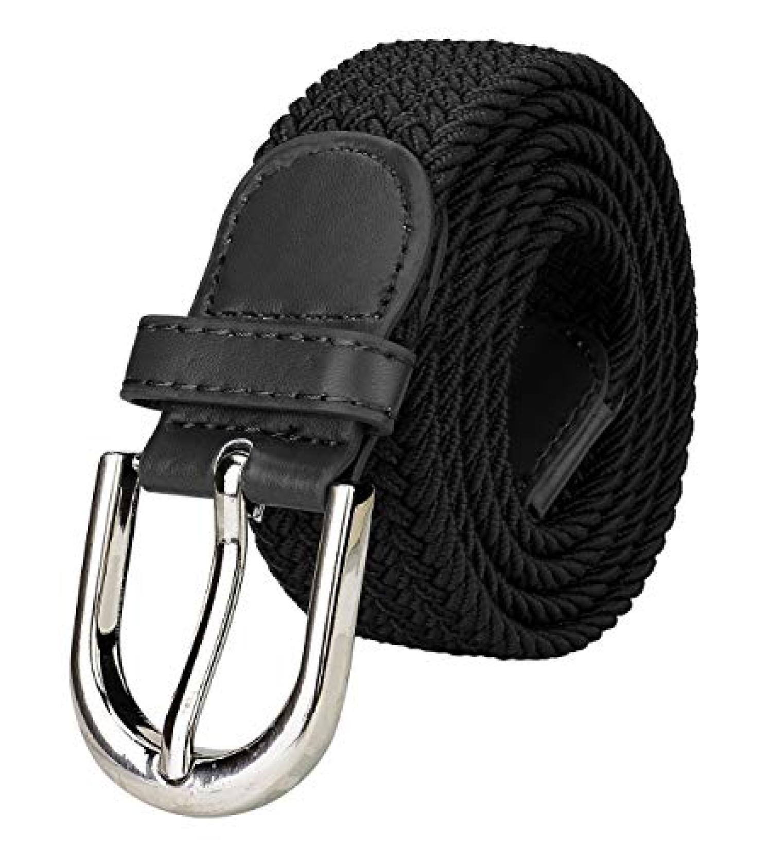 Falari Multicolored Elastic Stretch Braided Belt | Canvas Fabric Woven No Holes | Black Medium - 1003 - Buy Online on GoSupps.com