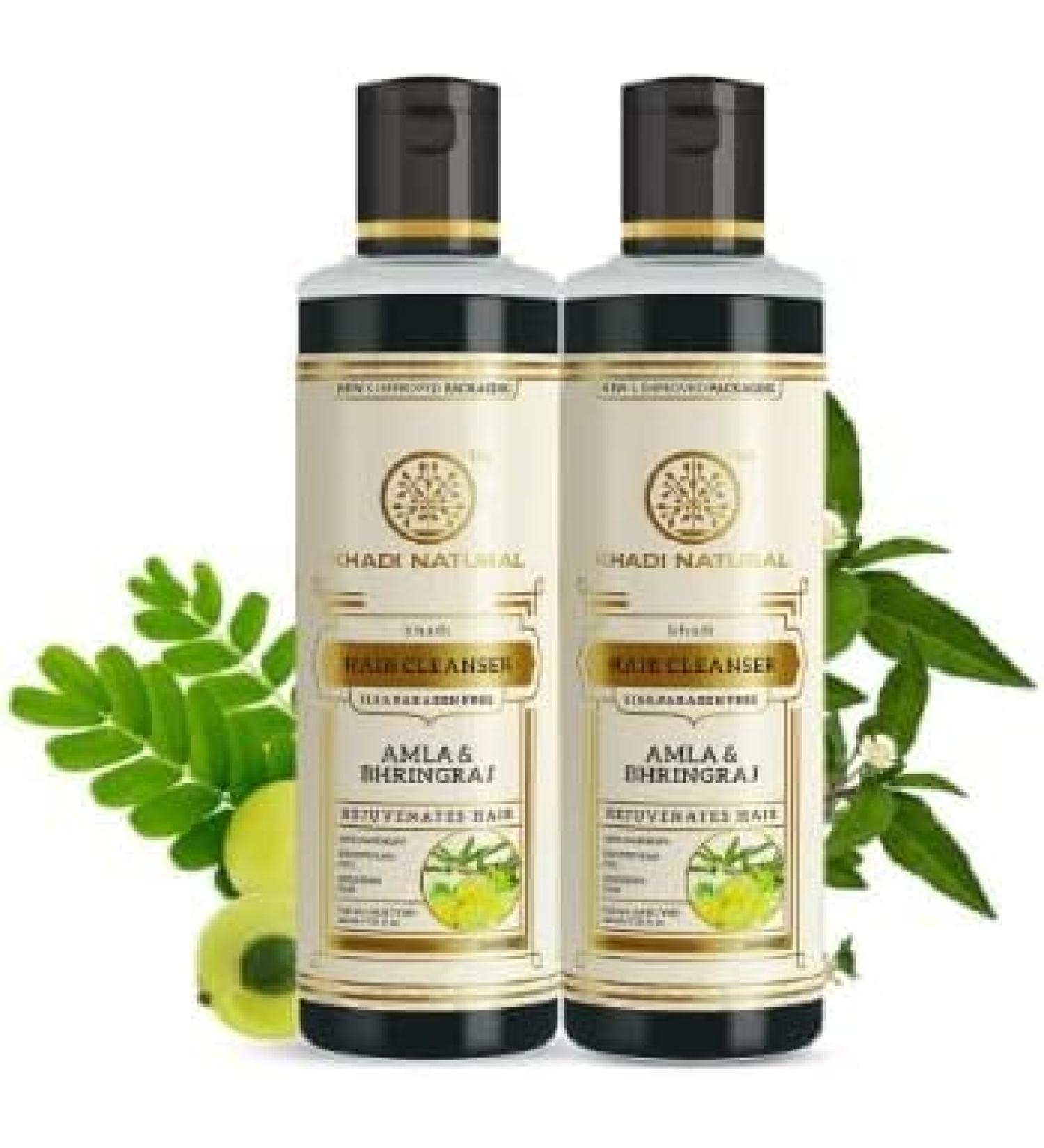Khadi Natural Shampoo khadi Amla and Bringraj Shampoo Suitable for All Hair Types 210ml pack of 2 - Buy Online on GoSupps.com