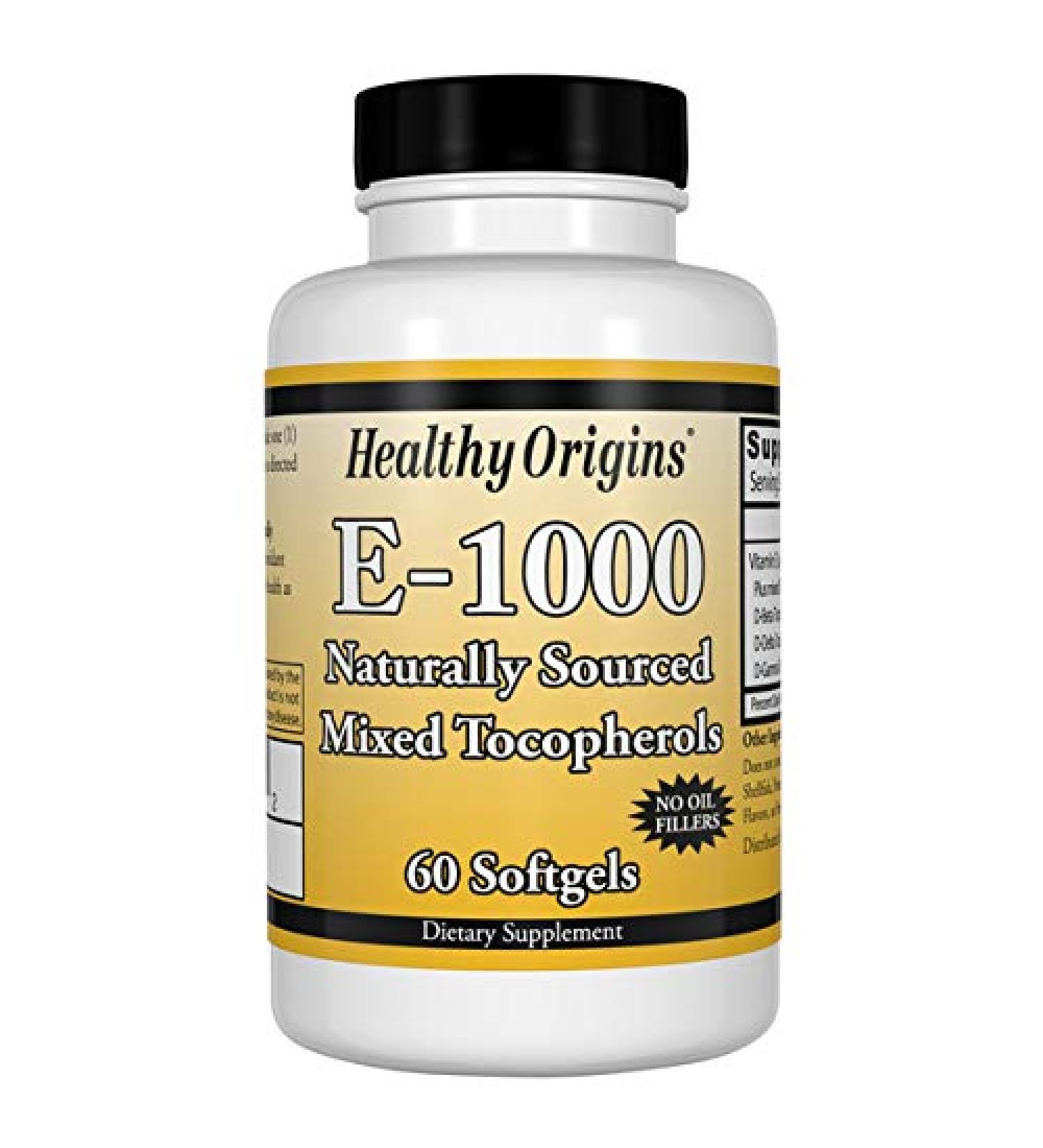 Healthy Origins Vitamin E 1000 IU - Natural Mixed Toco Gels, 60 Softgels for Optimal Health - Buy Online on GoSupps.com