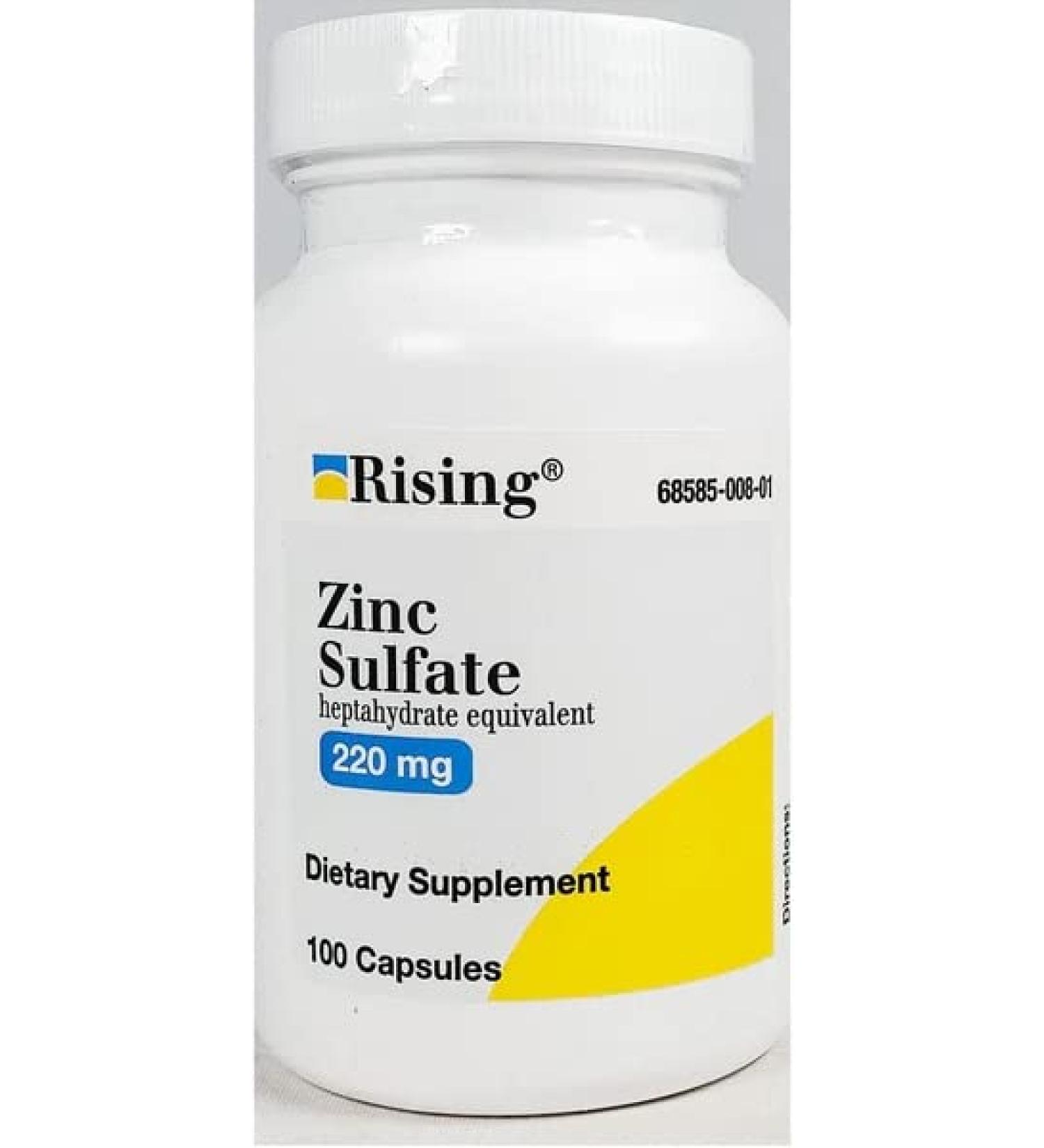 Rising's Zinc 220mg Dietary Supplement for Immune Support System and improving digestive metabolism - 100 Capsules