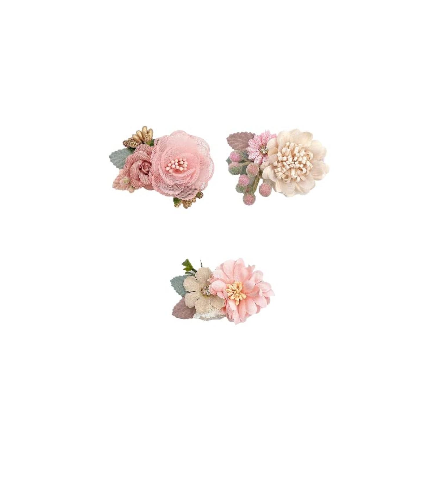 GAVIK Set of 3 Pink Flower Hair Clips for Girls Handmade and Durable Accessories - Buy Online on GoSupps.com