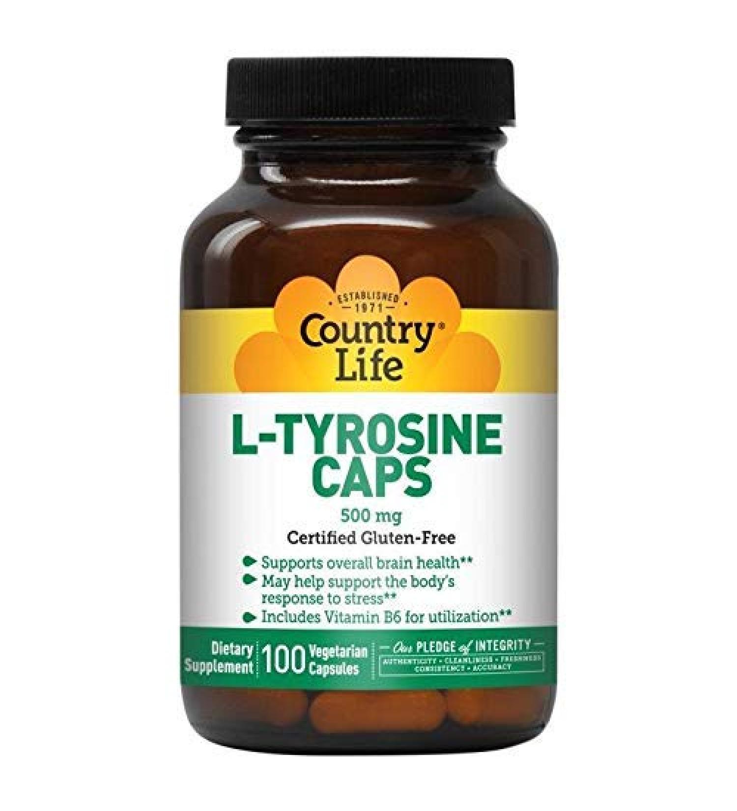 Country Life L-Tyrosine 500mg Vegetarian Capsules with B-6 - 100 Capsules - Buy Online on GoSupps.com