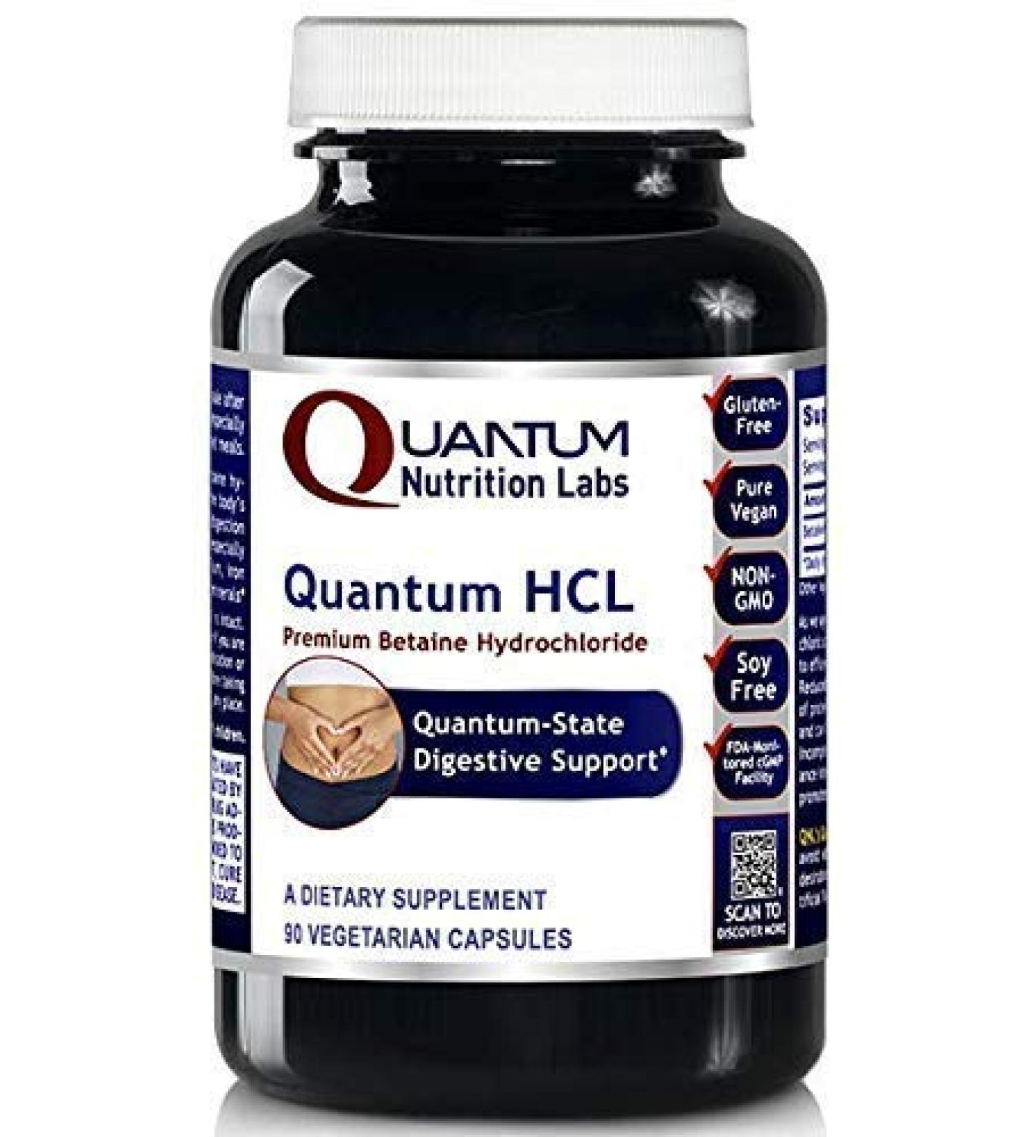 Quantum HCL 90 Vegetarian Capsules - Digestive & Detox Support with Betaine Hydrochloride Acid - Buy Online on GoSupps.com