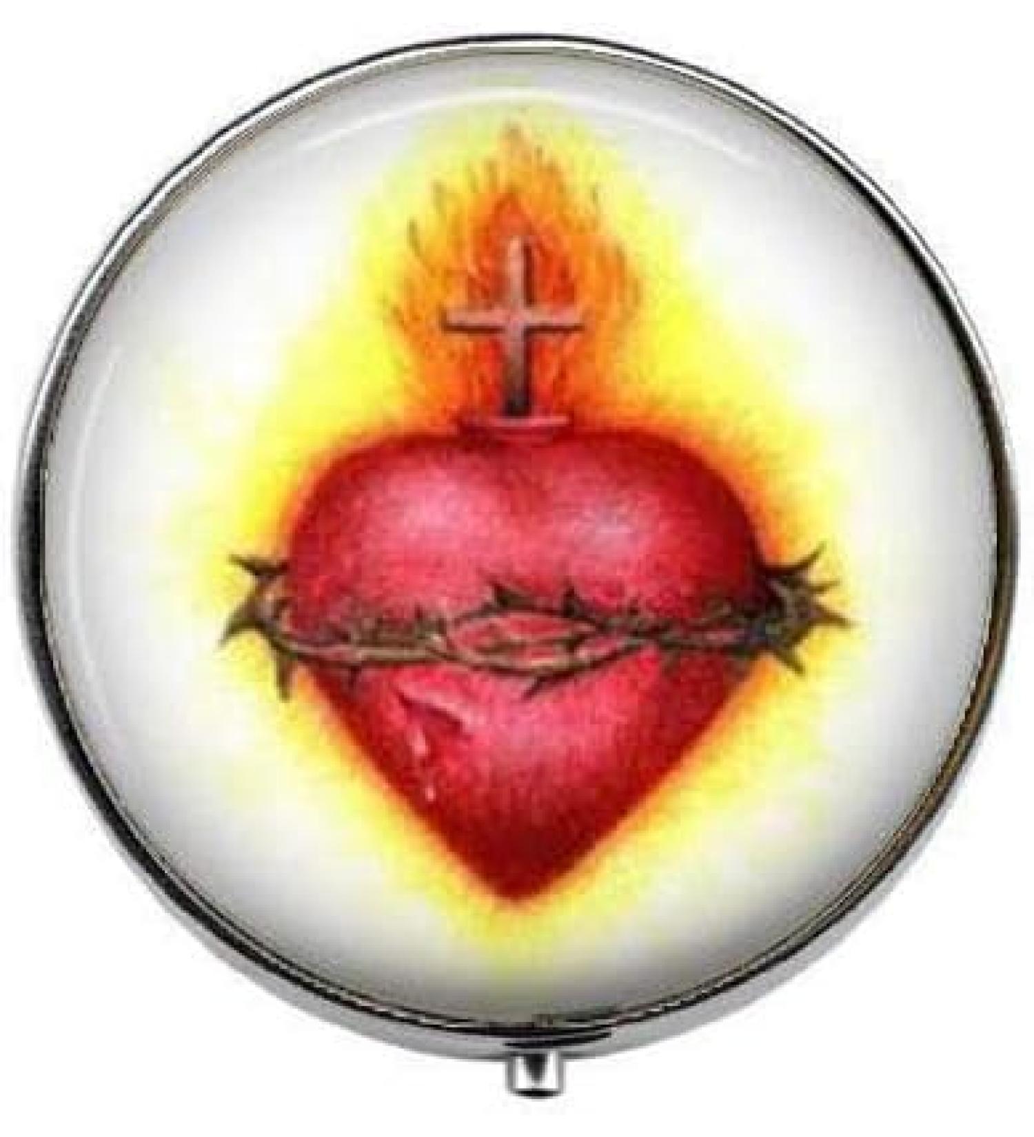 Flaming Sacred Heart Pill Box - Christian Gift Religious Art Photo Charm - Silver Candy Box for Collectors - Buy Online on GoSupps.com