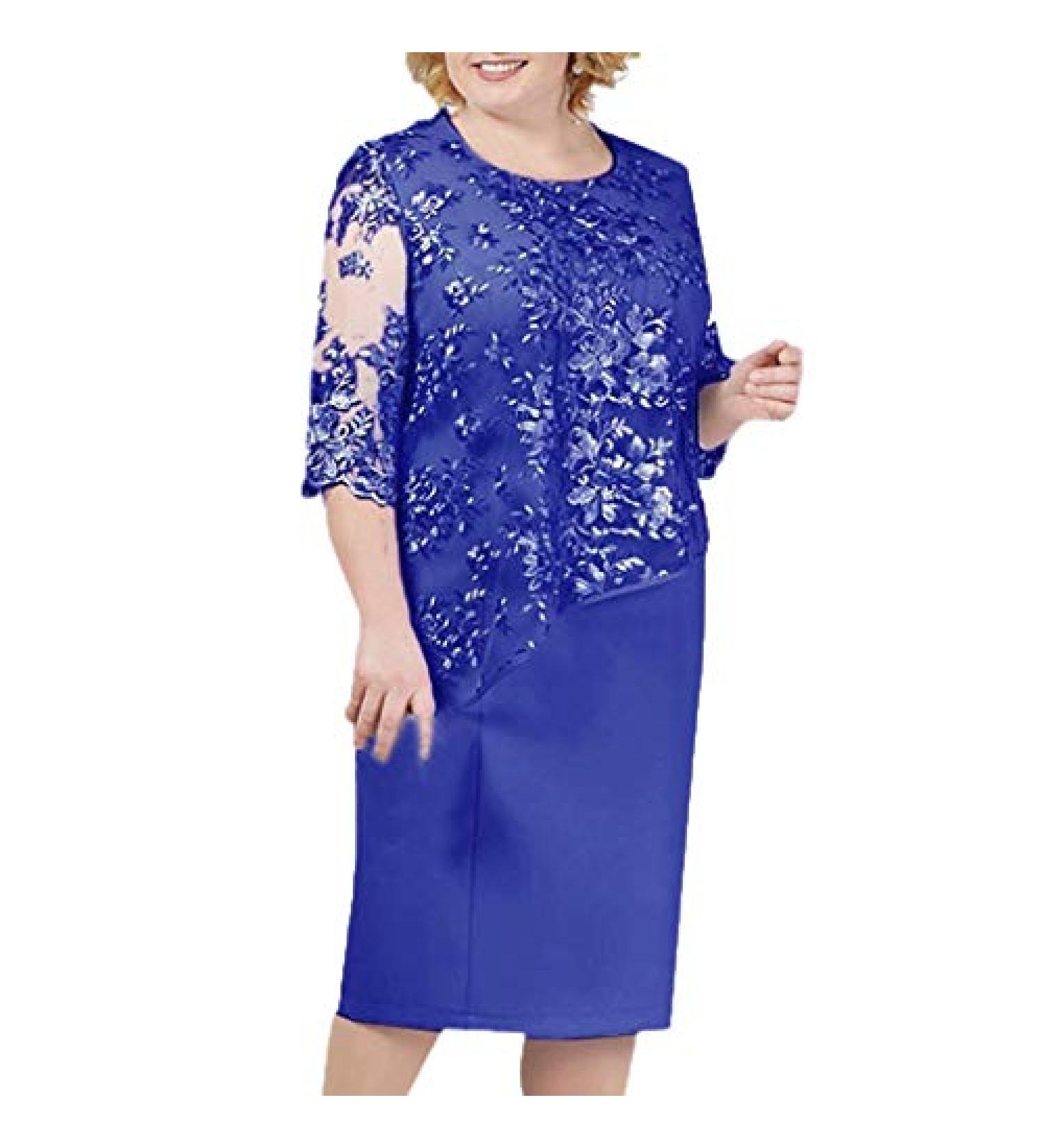 Plus Size Floral Lace Sheath Dress XL Dark Blue-1 | Knee Length Work Casual Party Cocktail Dress - Buy Online on GoSupps.com