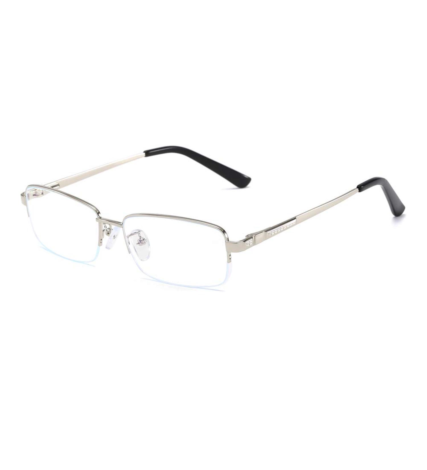 Qecepei Half Borderless Metal Glasses Frames - Shiny Silver Blue Light Blocking Glasses with Transparent Lens | 34mm Lens Height - Ideal Business Eyewear - Buy Online on GoSupps.com